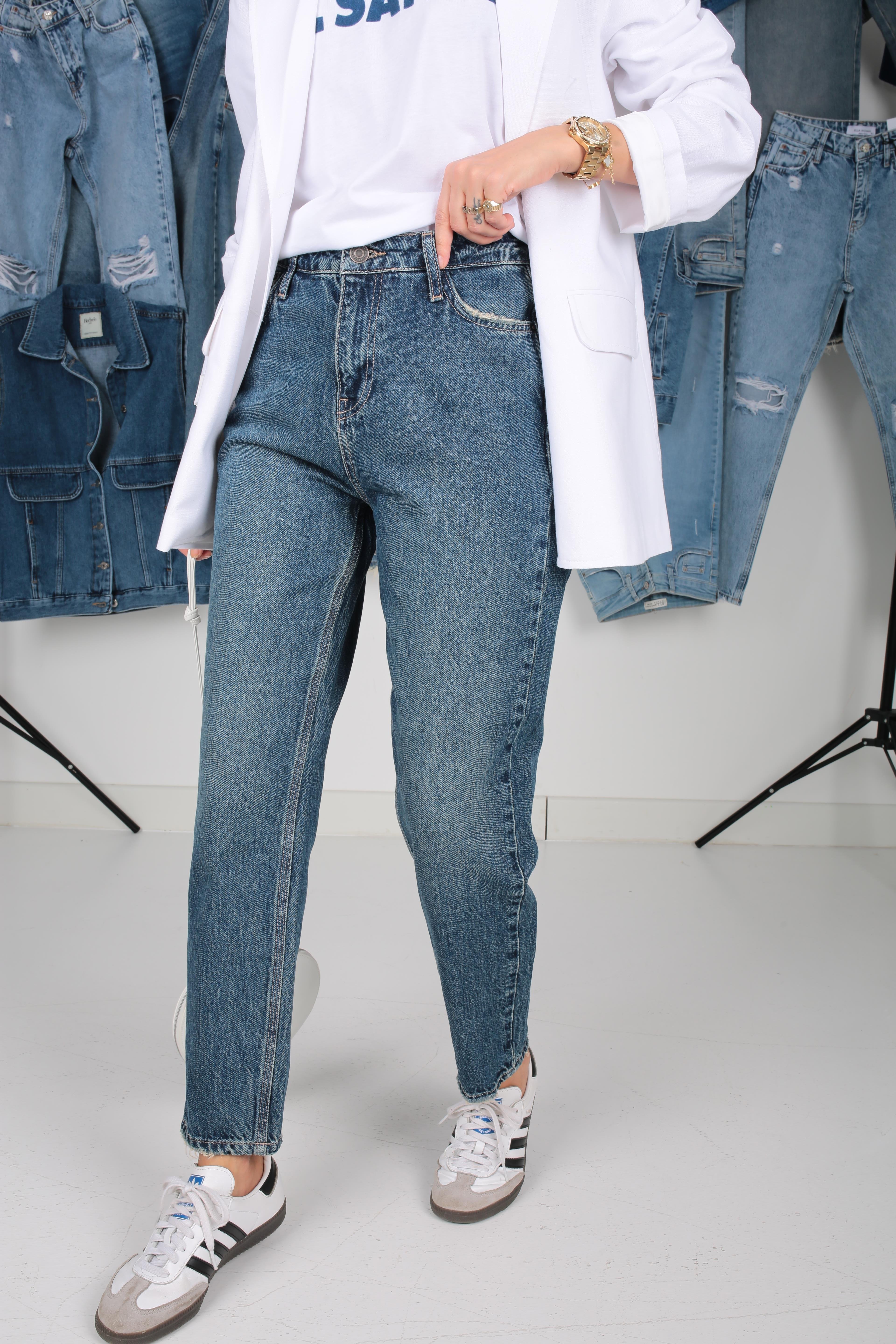 Koyu Mavi Taşlamalı MomJean(1895-2) JEAN