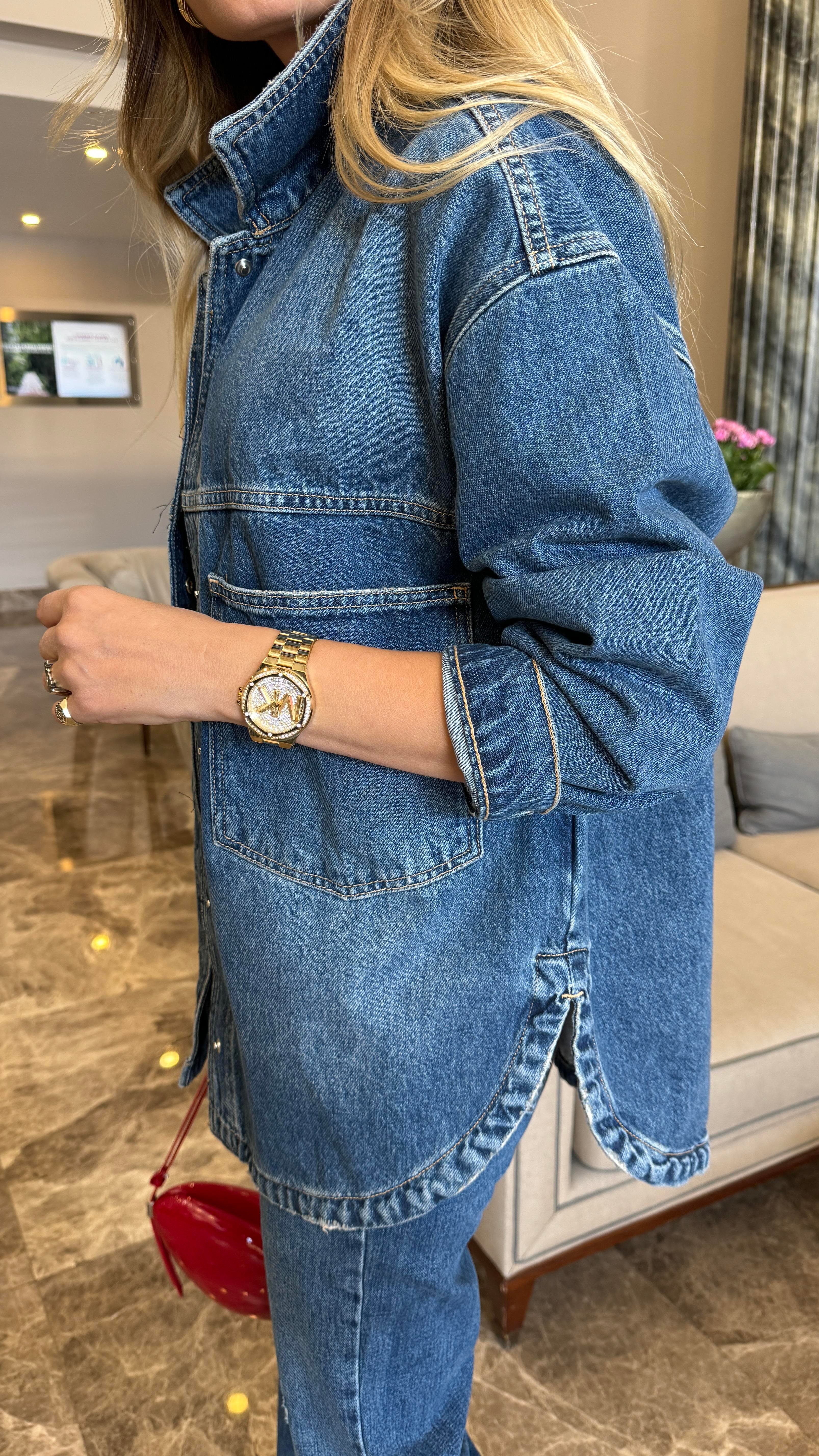 Koyu Mavi Yırtmaçlı Çıtçıtlı Denim Ceket (1940-2) CEKET