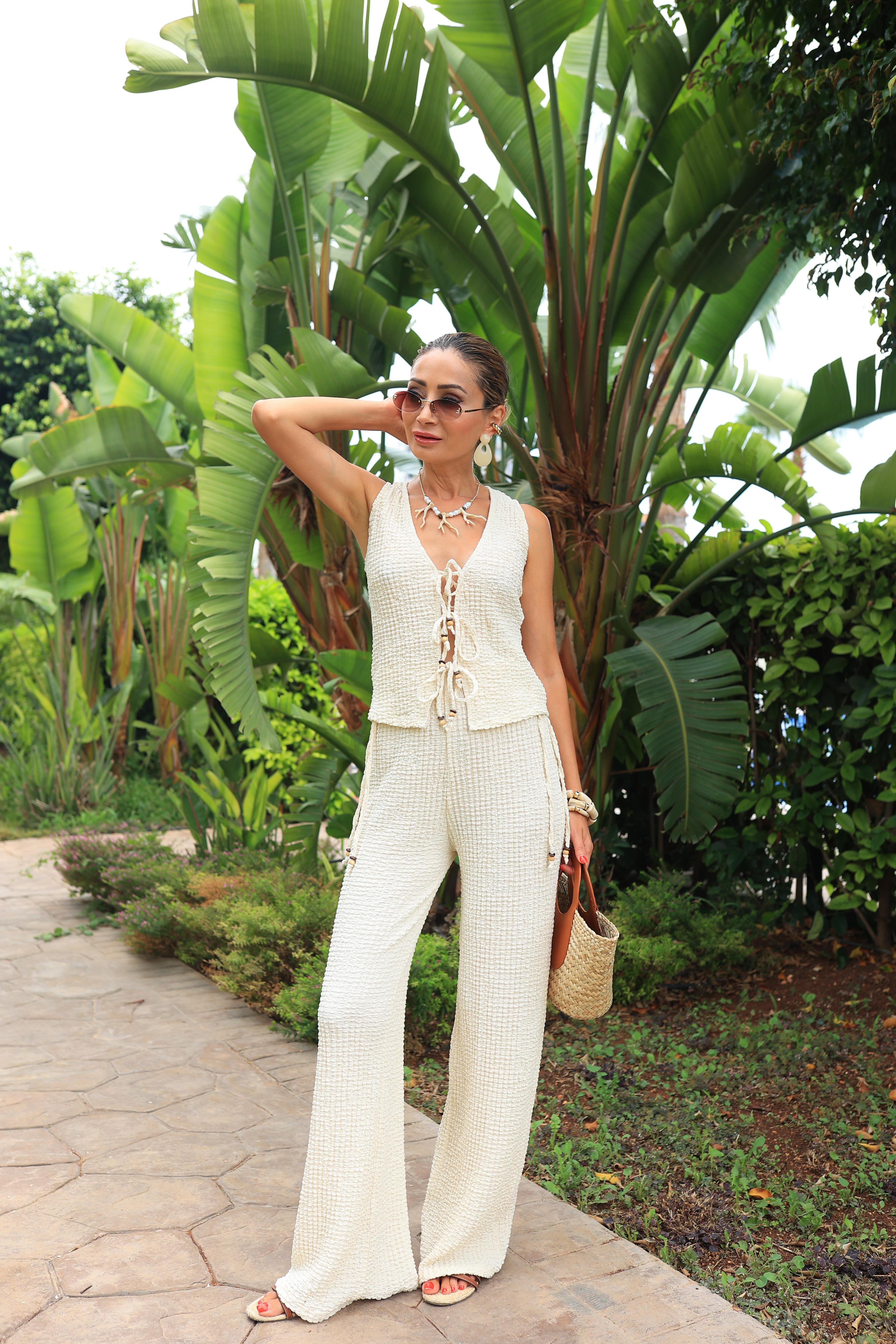 Krem Bağcıklı Bürümcek Yelekli Takım TAKIM | NO33