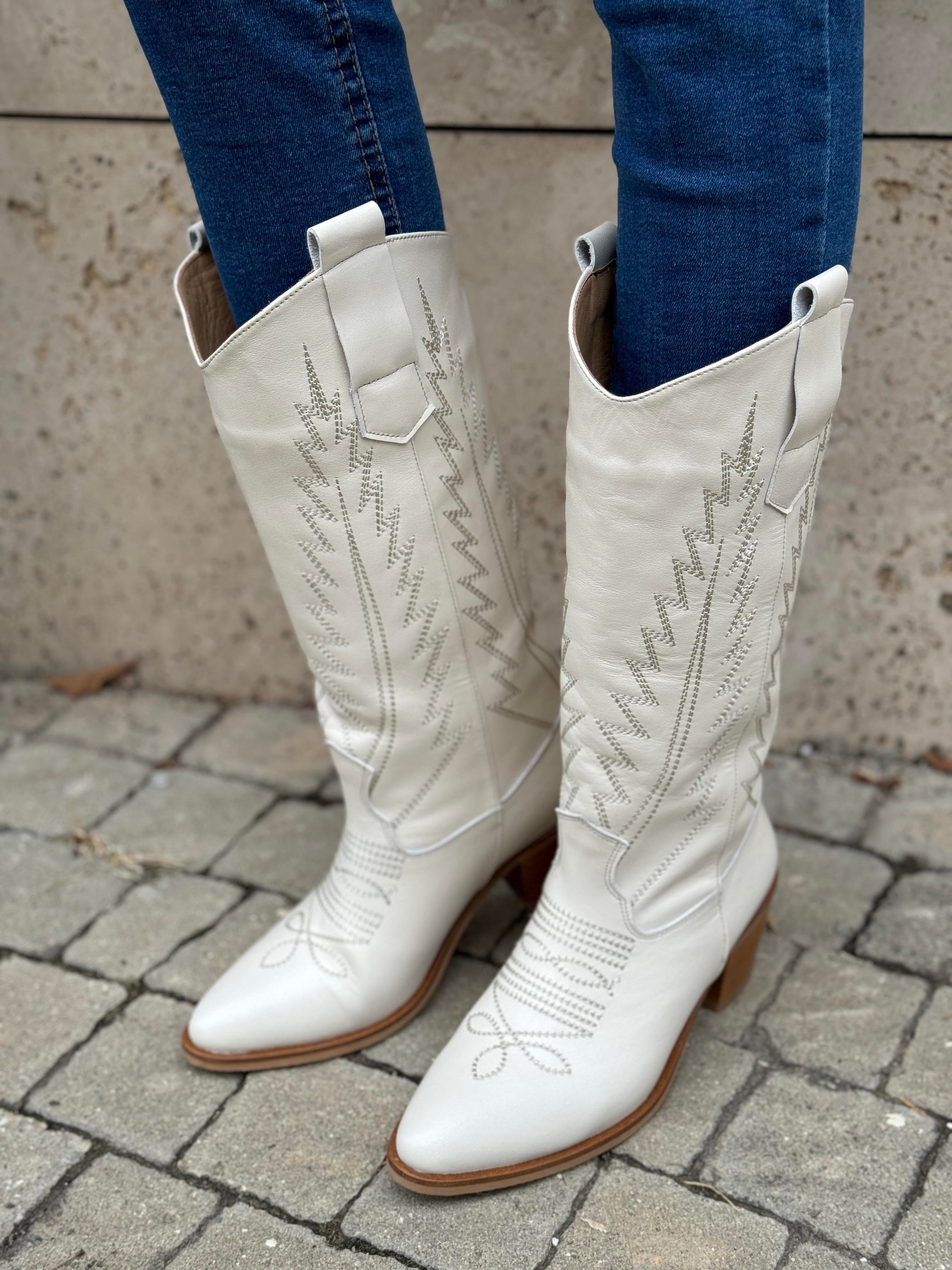 Krem Deri  Kovboy Bot (36 cm) TERLİK | NO33