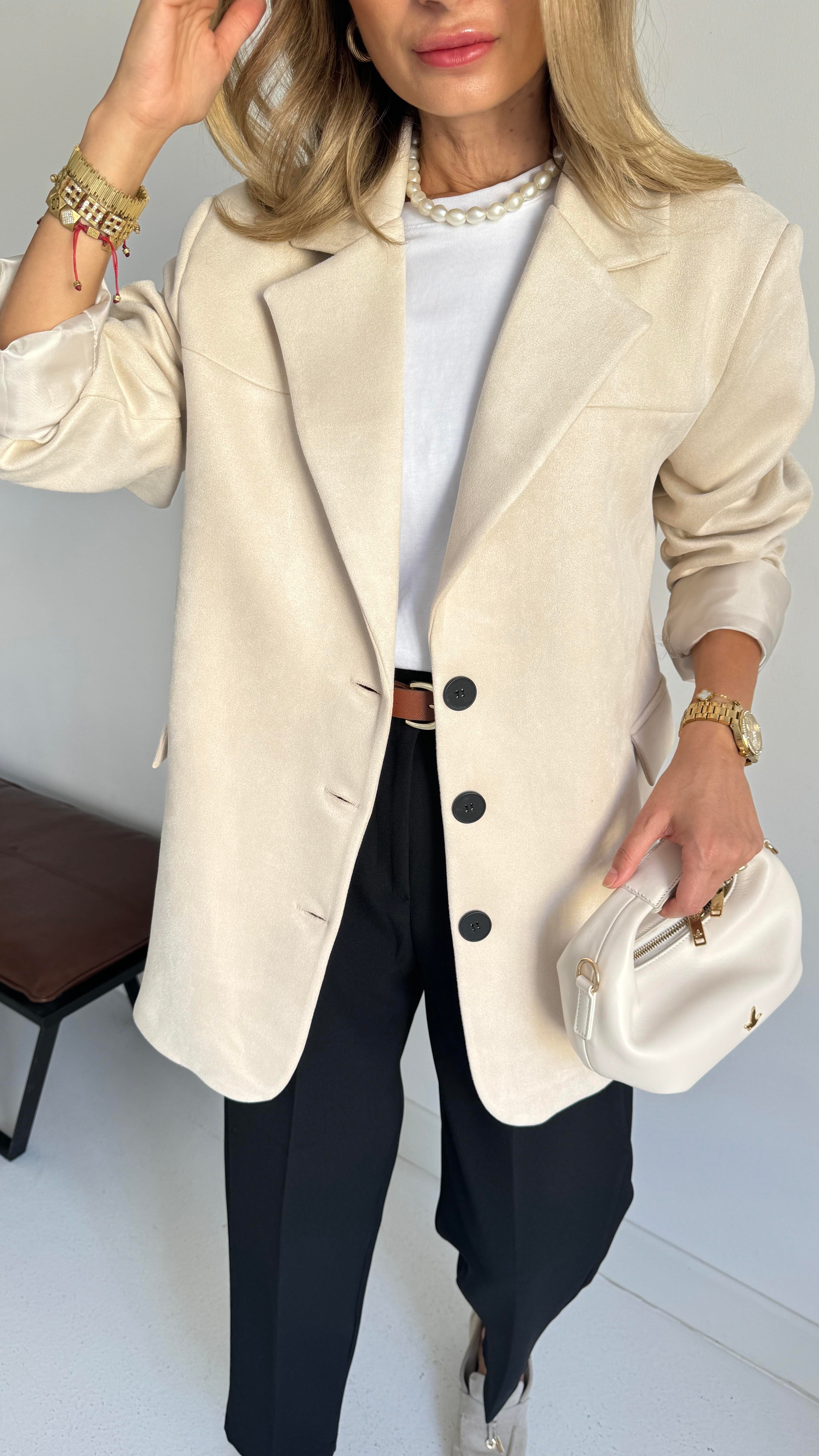 Krem Üç Düğmeli Nubuk Blazer Ceket CEKET