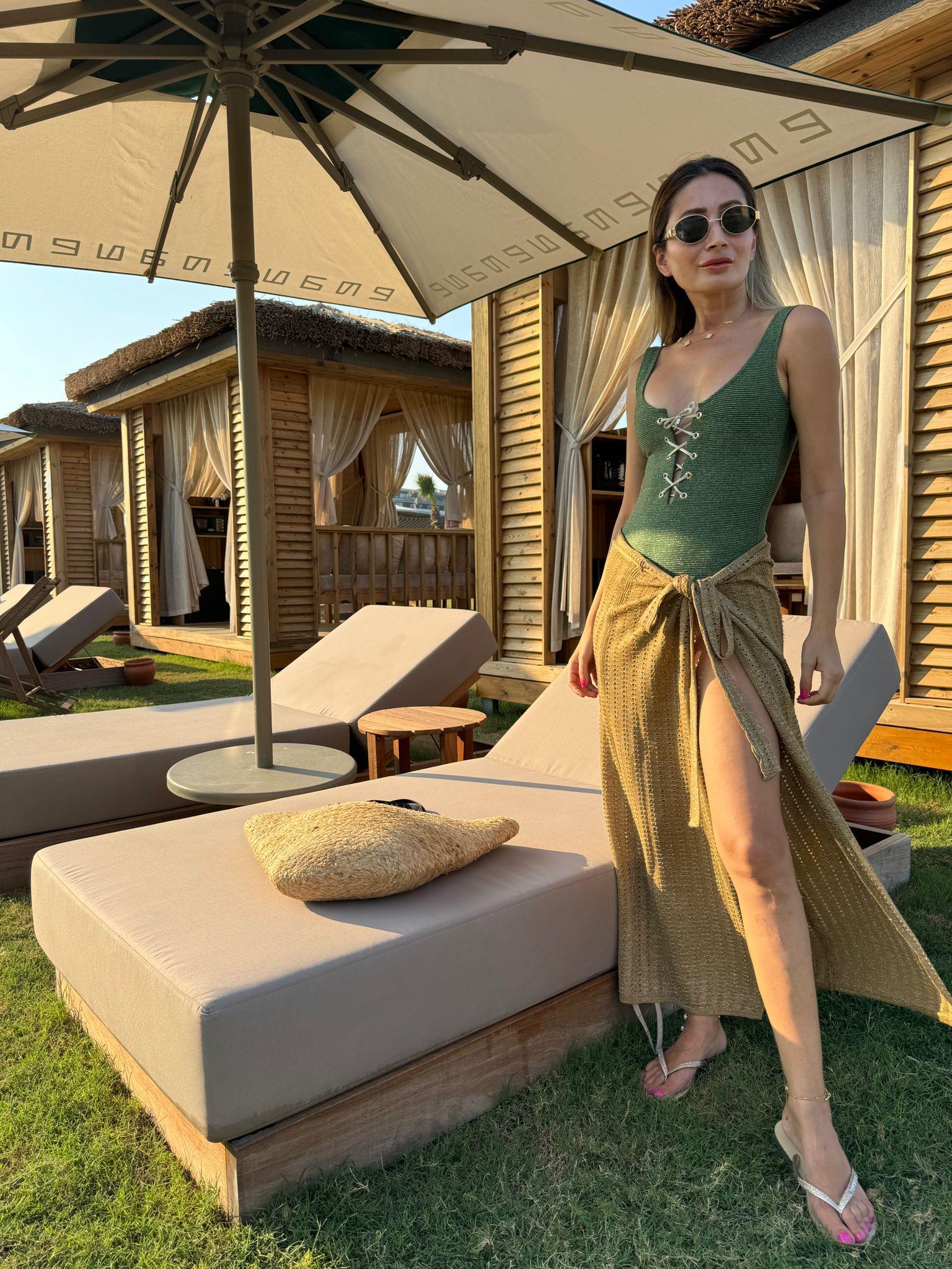 Kruvaze Bağlamalı Simli Etek ETEK