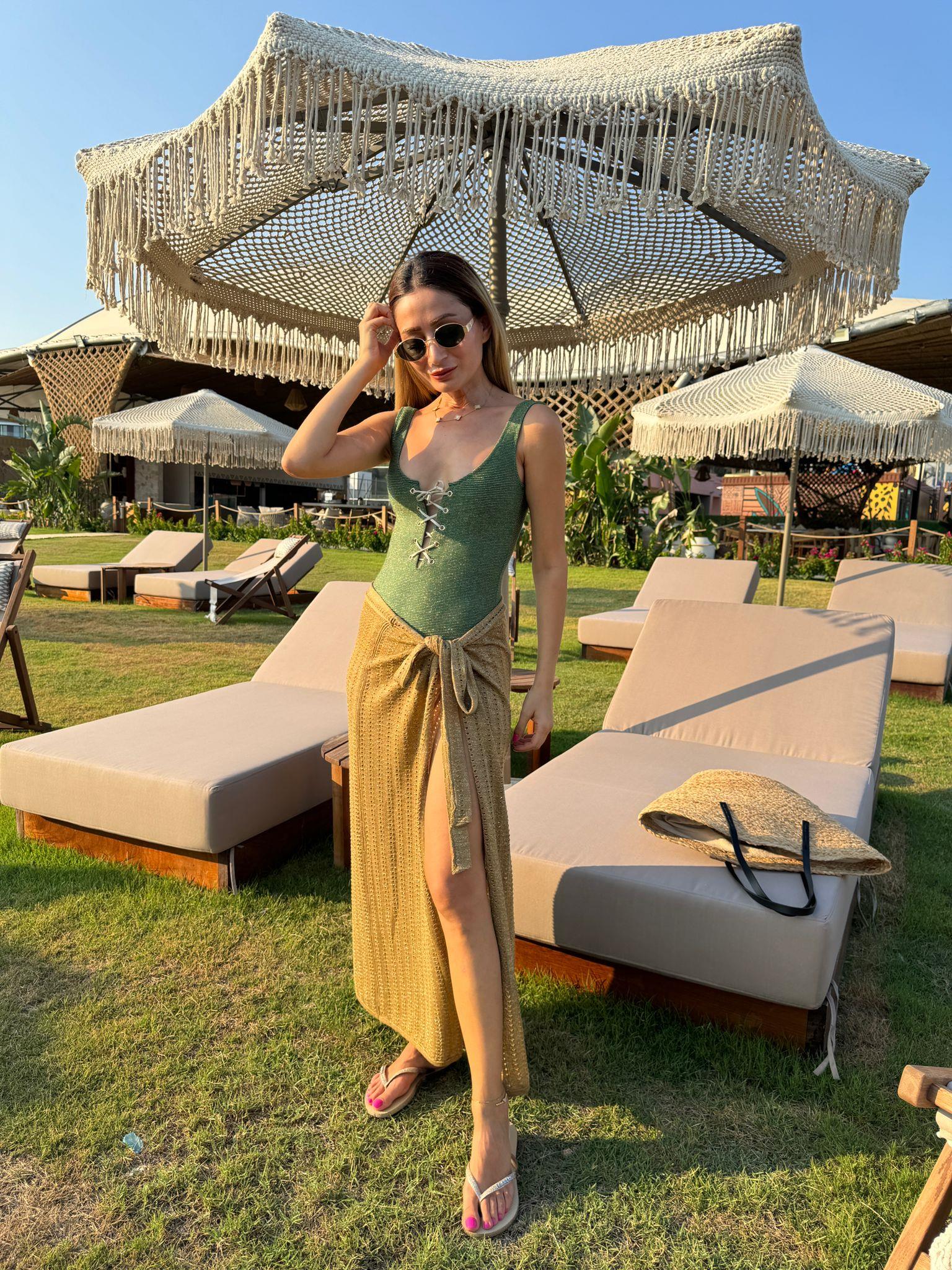 Kruvaze Bağlamalı Simli Etek ETEK