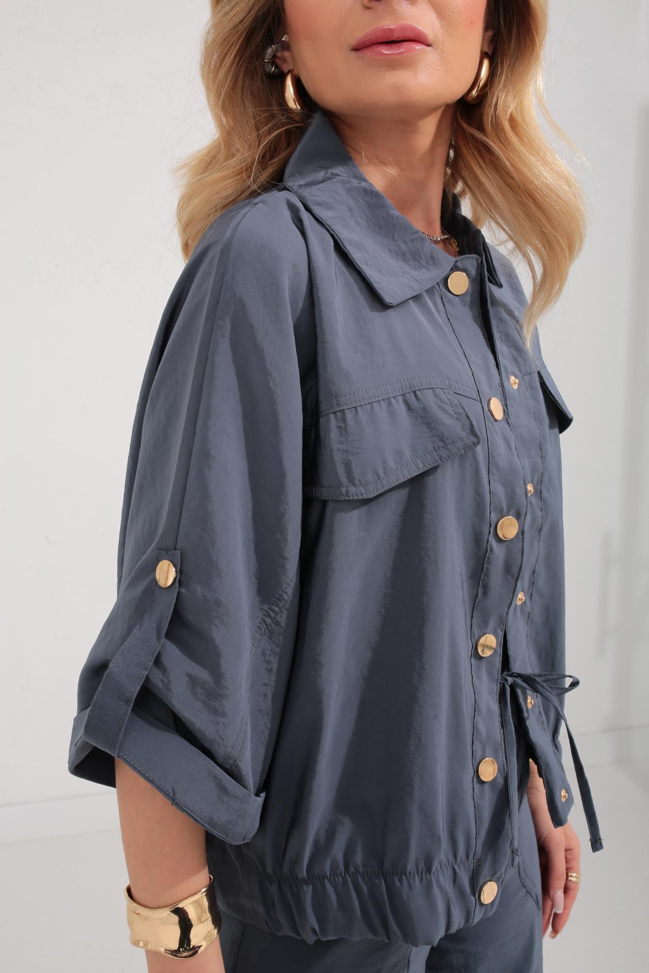 Lacivert Beli Lastikli Tensel Kumaş Takım TAKIM