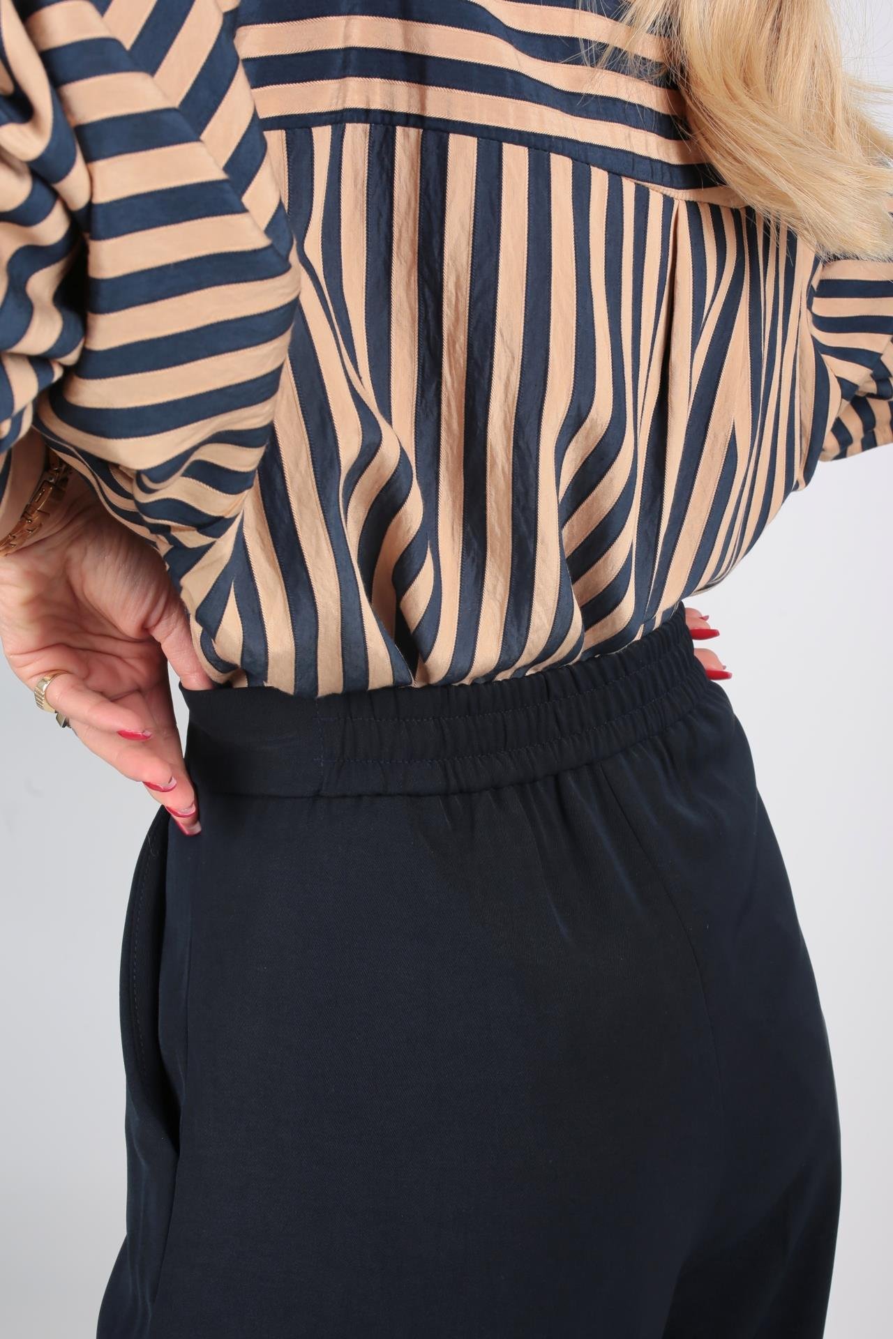 Lacivert Gold Düğmeli Yarım Lastik Palazzo Pantolon PANTOLON