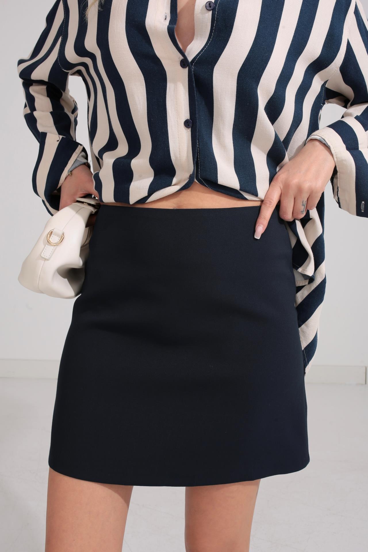 Lacivert Mini Kumaş Etek ETEK