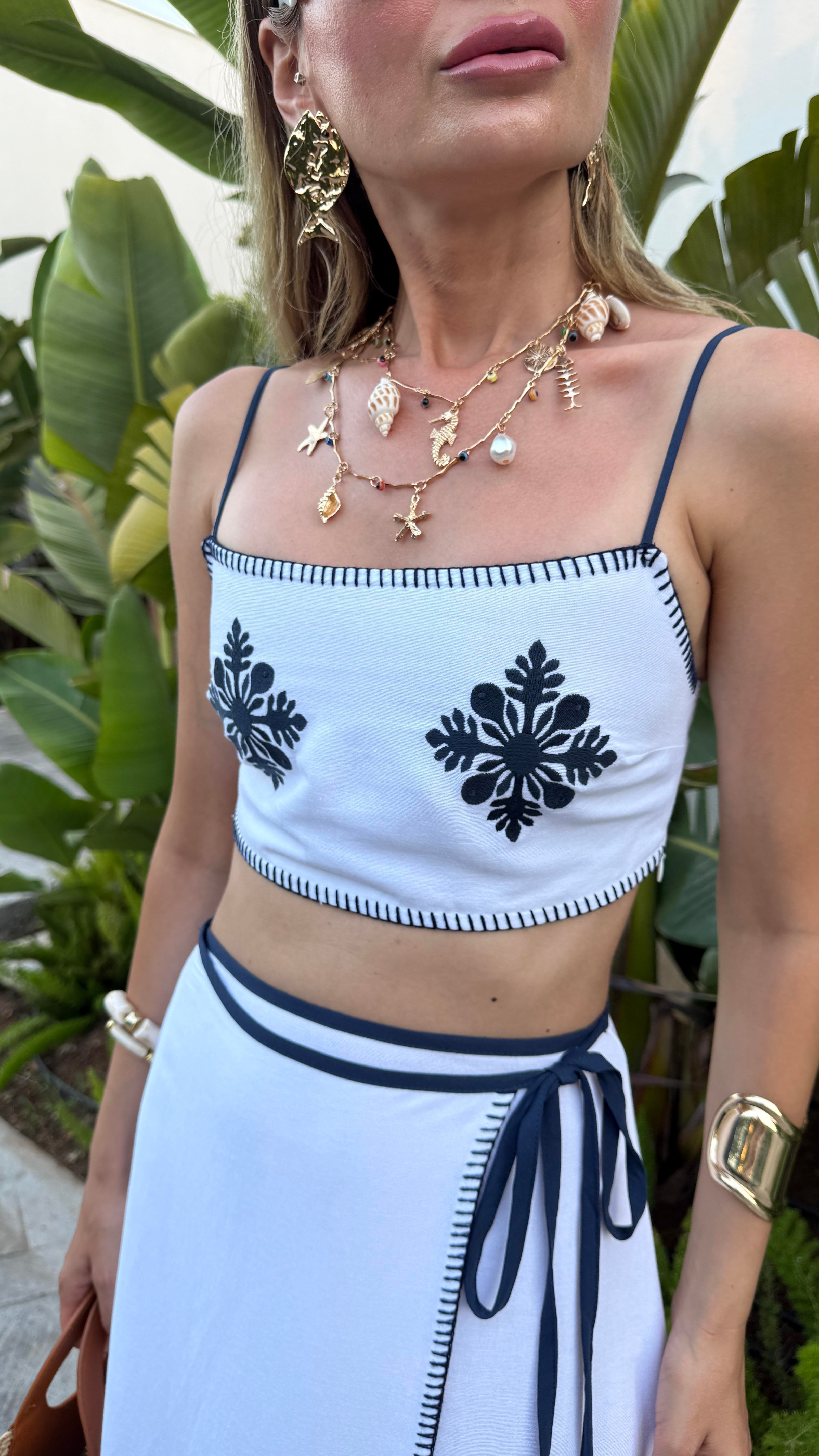 Lacivert Nakışlı Tığ İşli Keten Takım TAKIM | NO33