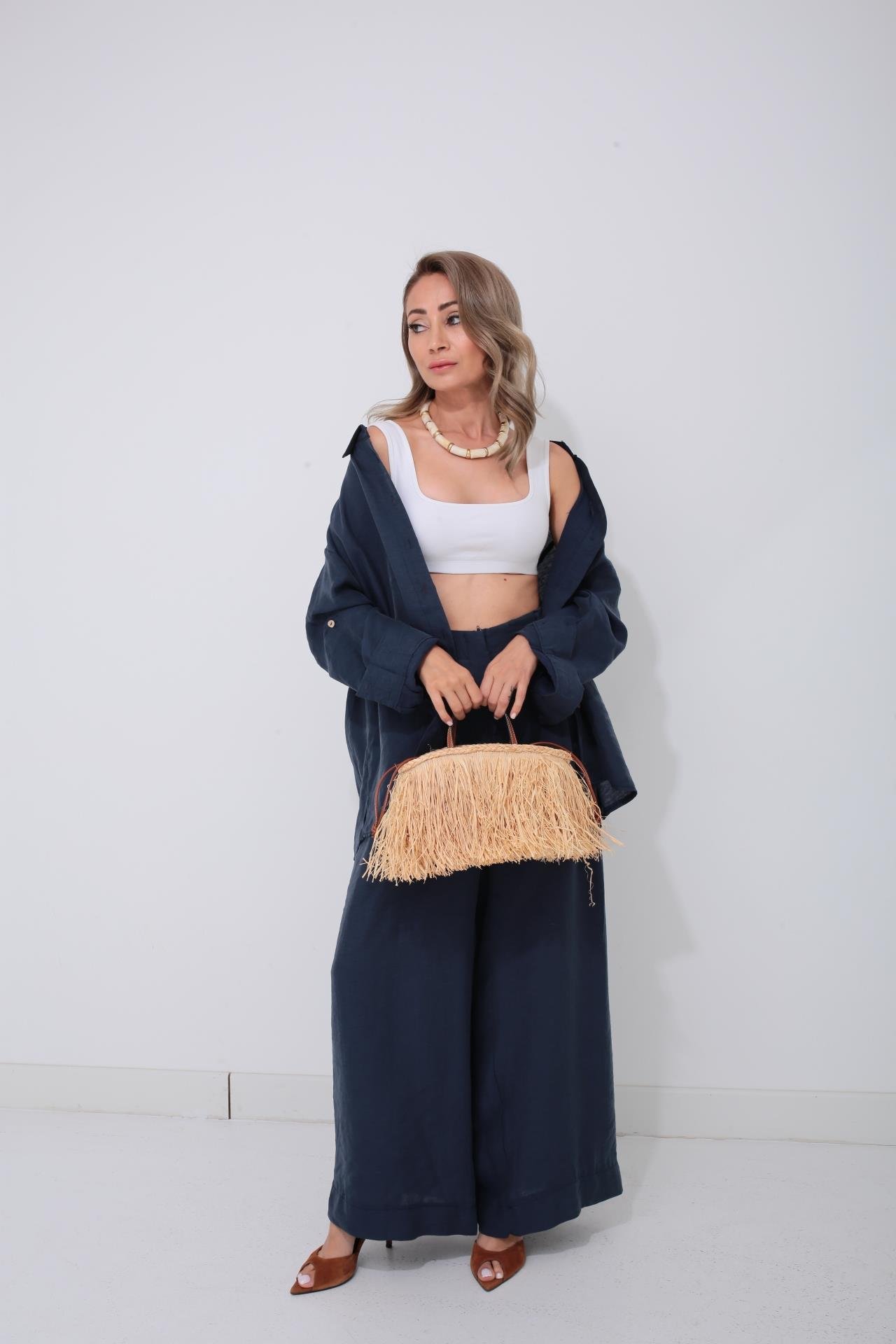 Lacivert Tek Cep Gömlekli Palazzo Takım TAKIM | NO33