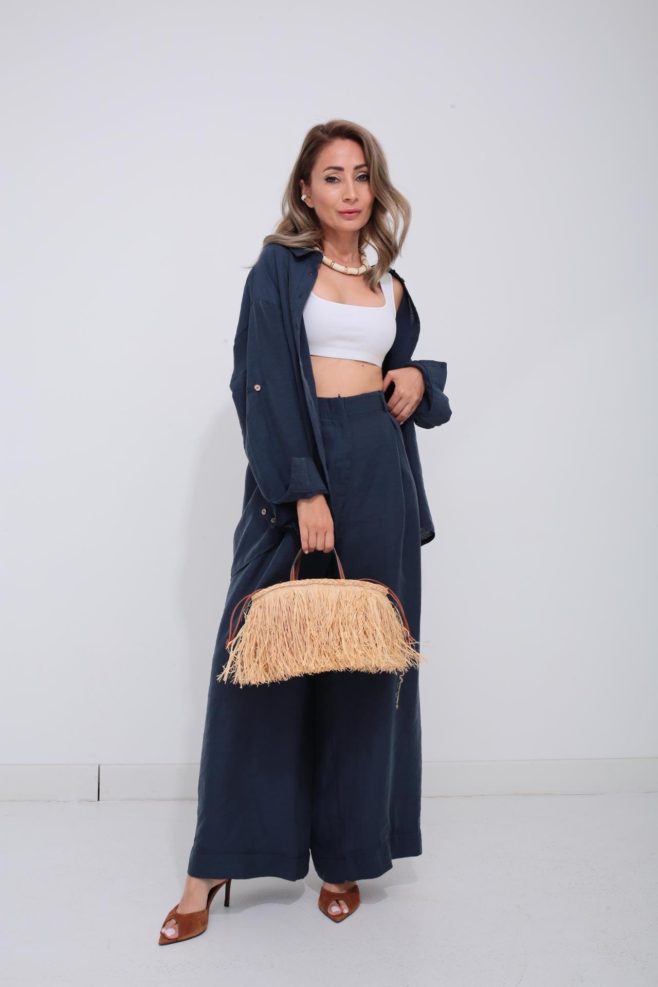 Lacivert Tek Cep Gömlekli Palazzo Takım TAKIM | NO33