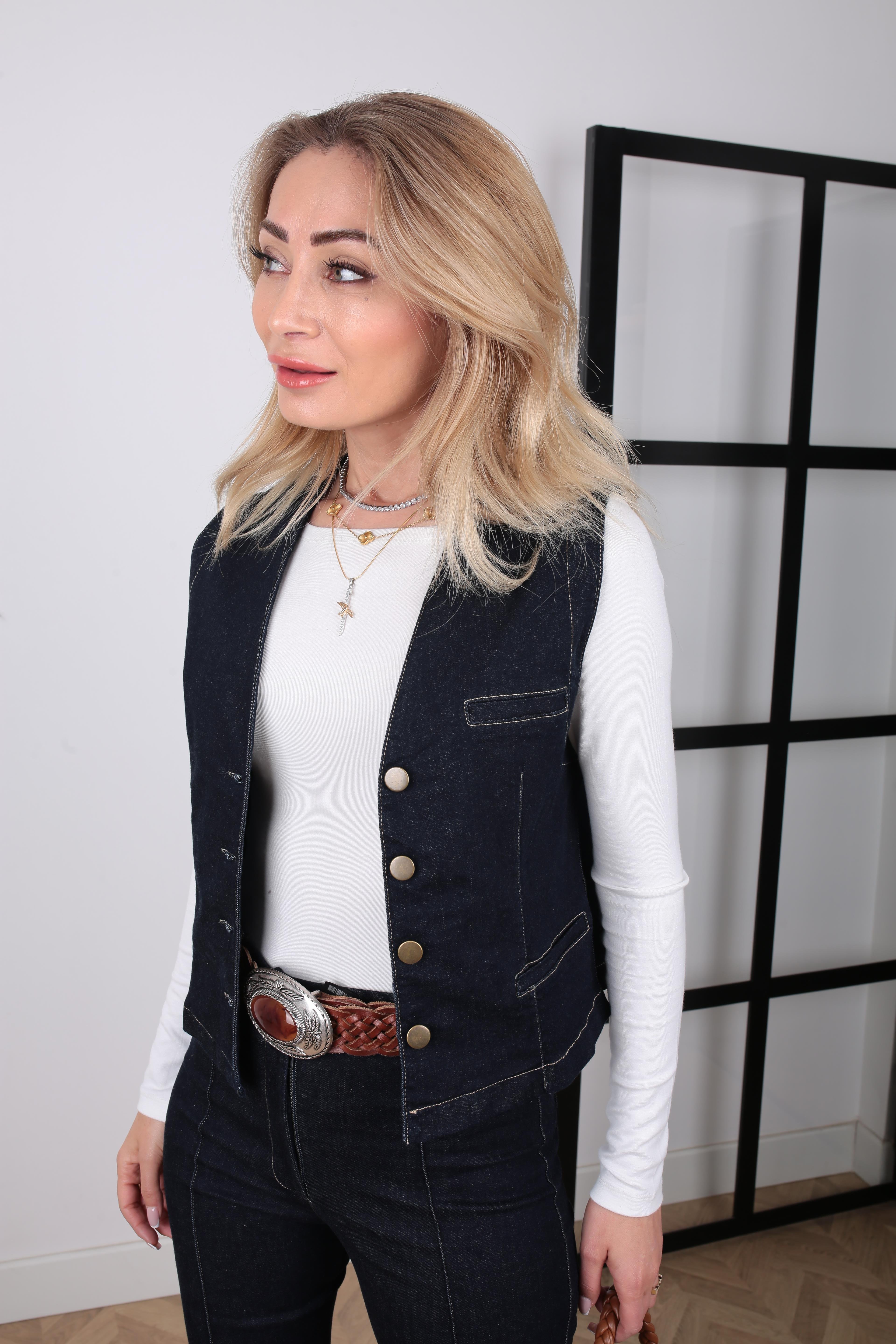 Lacivert Yelekli Denim Takım TAKIM