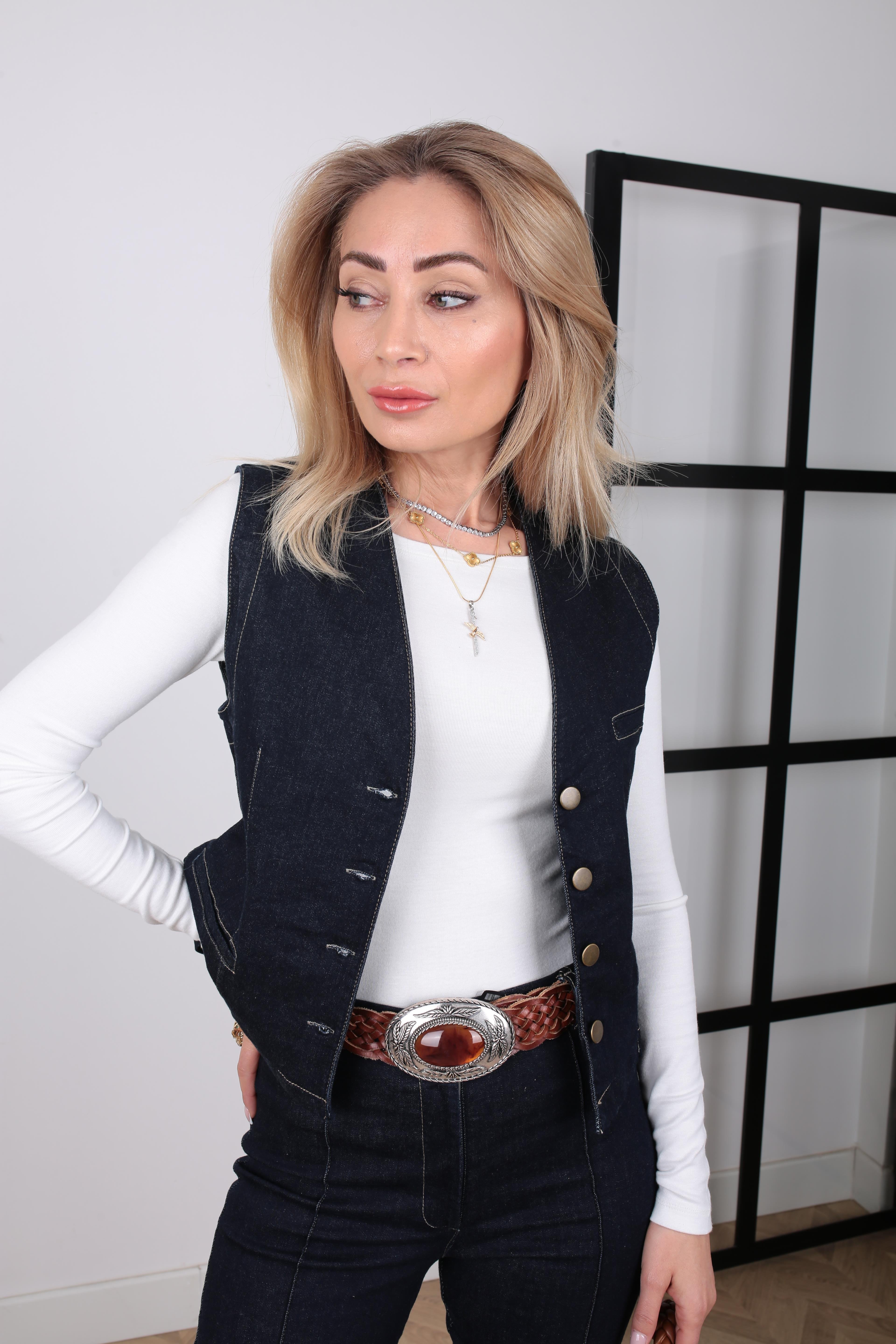 Lacivert Yelekli Denim Takım TAKIM