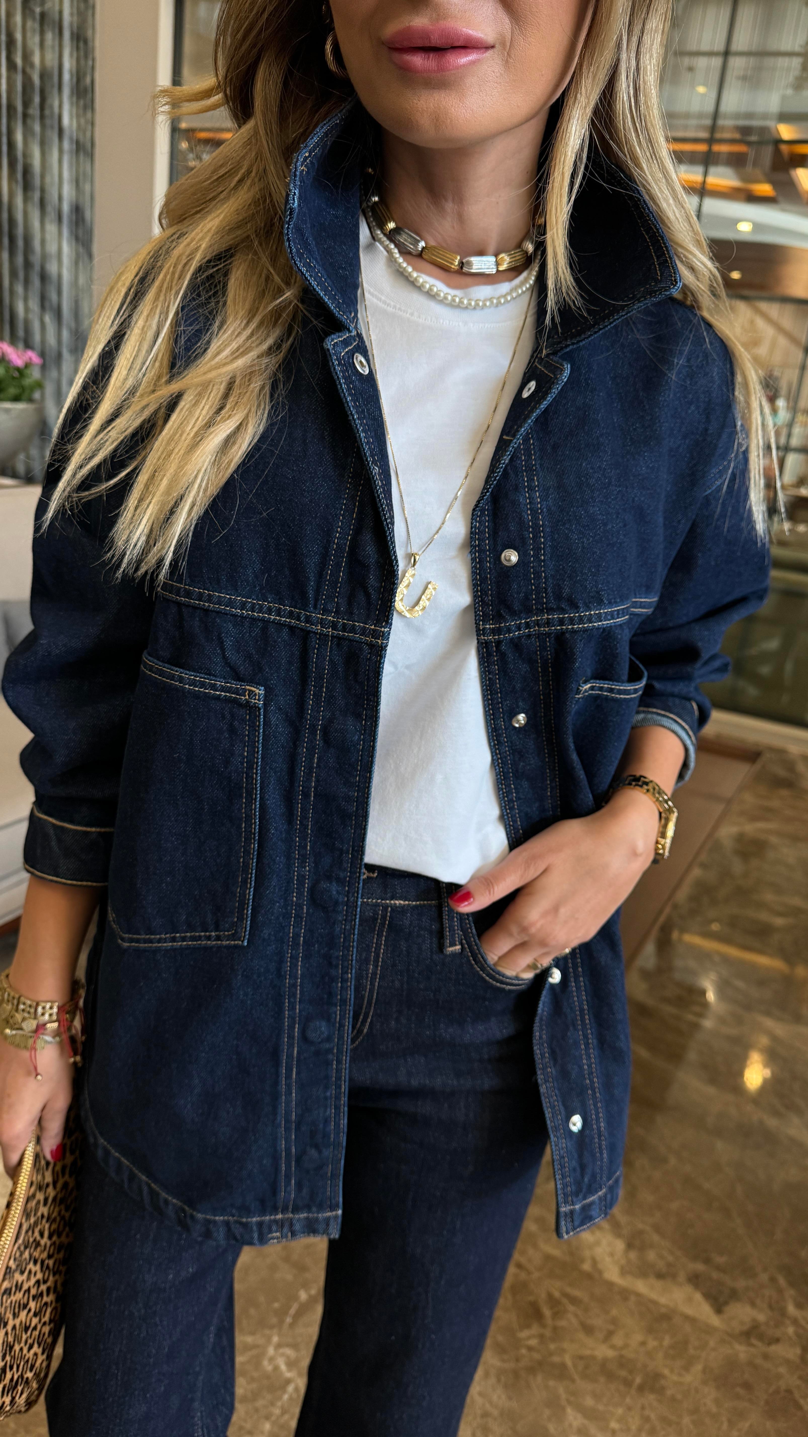Lacivert Yırtmaçlı Çıtçıtlı Denim Ceket (1940-1) CEKET