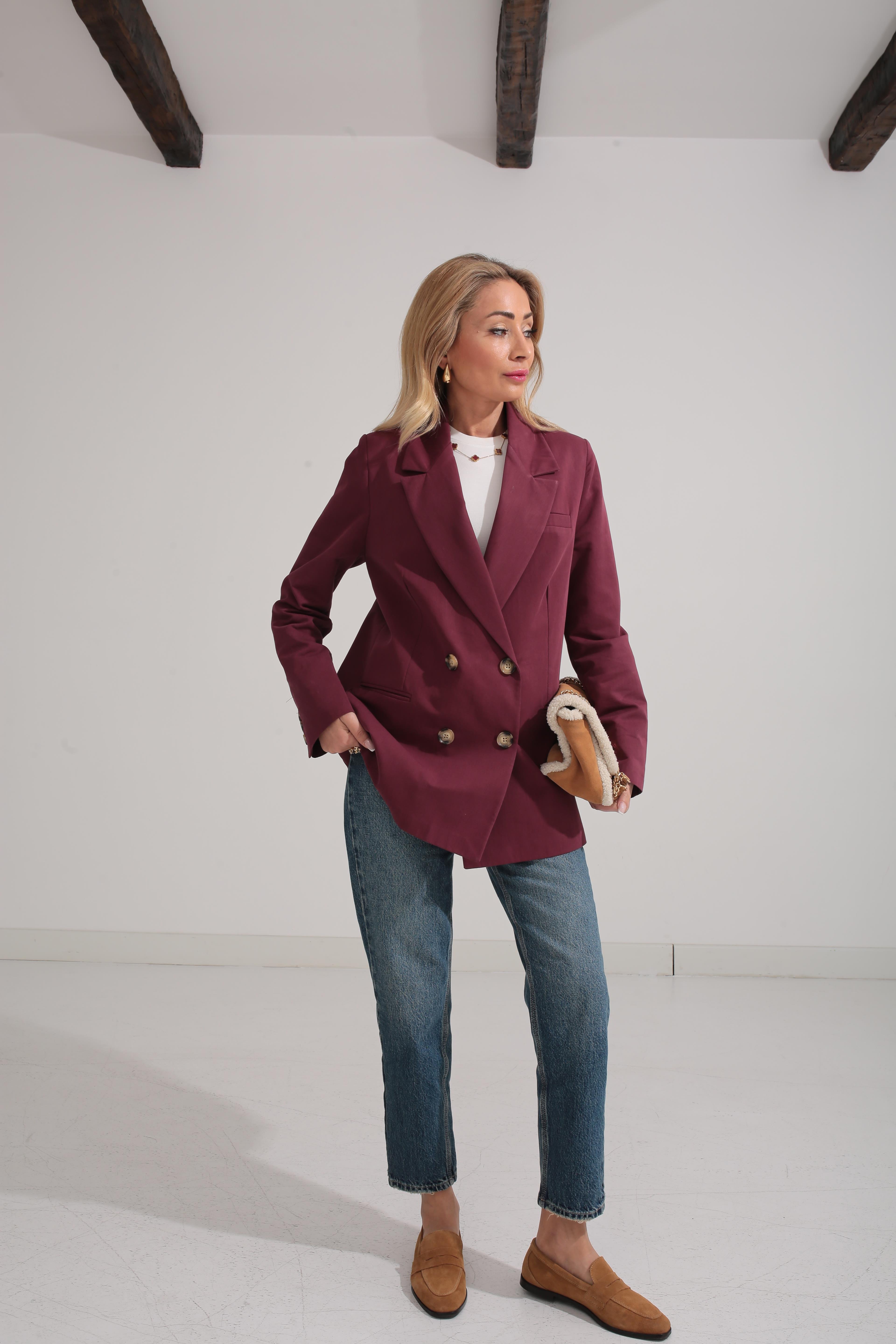 Larimar Oversize Bordo Kruvaze Ceket CEKET