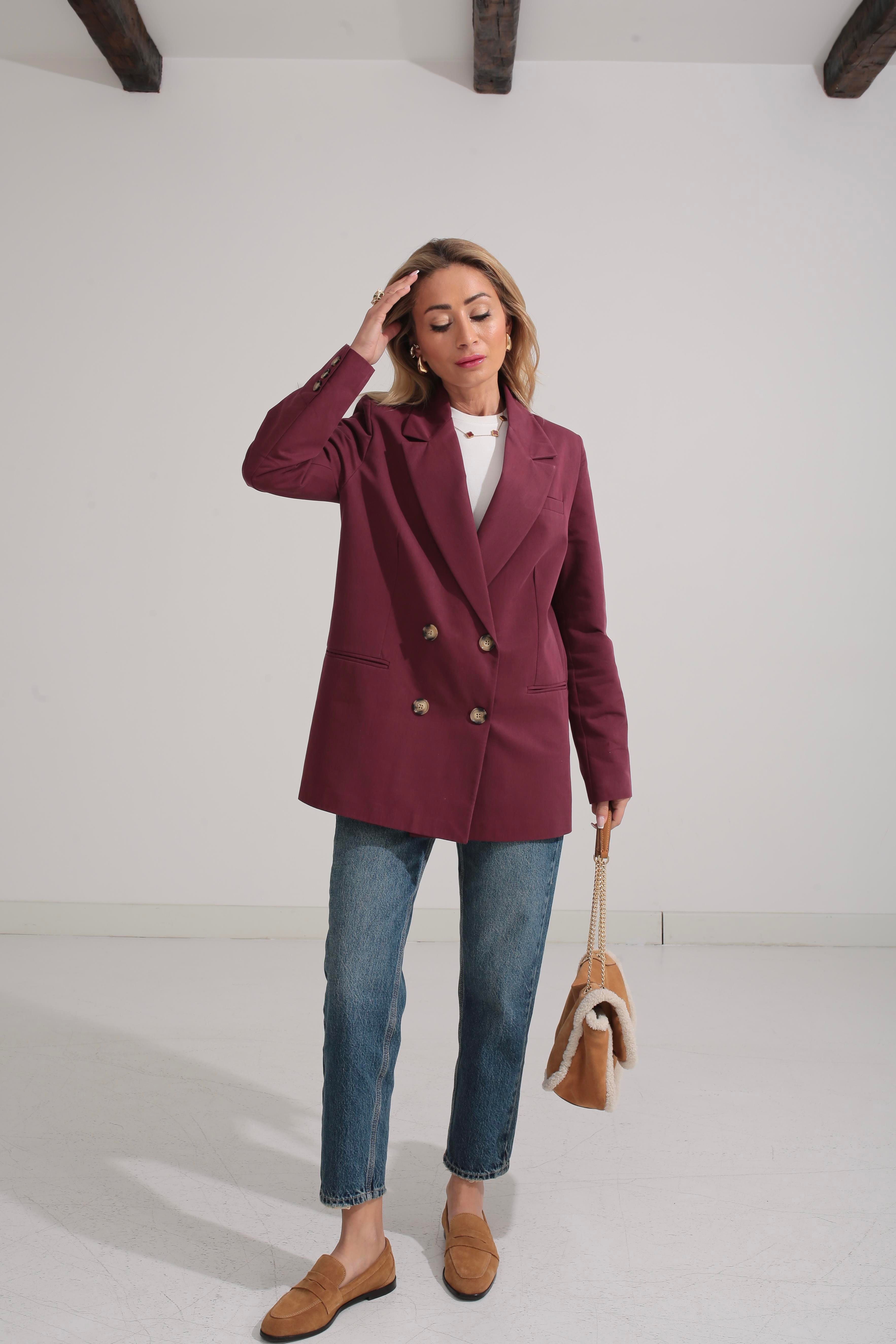 Larimar Oversize Bordo Kruvaze Ceket CEKET