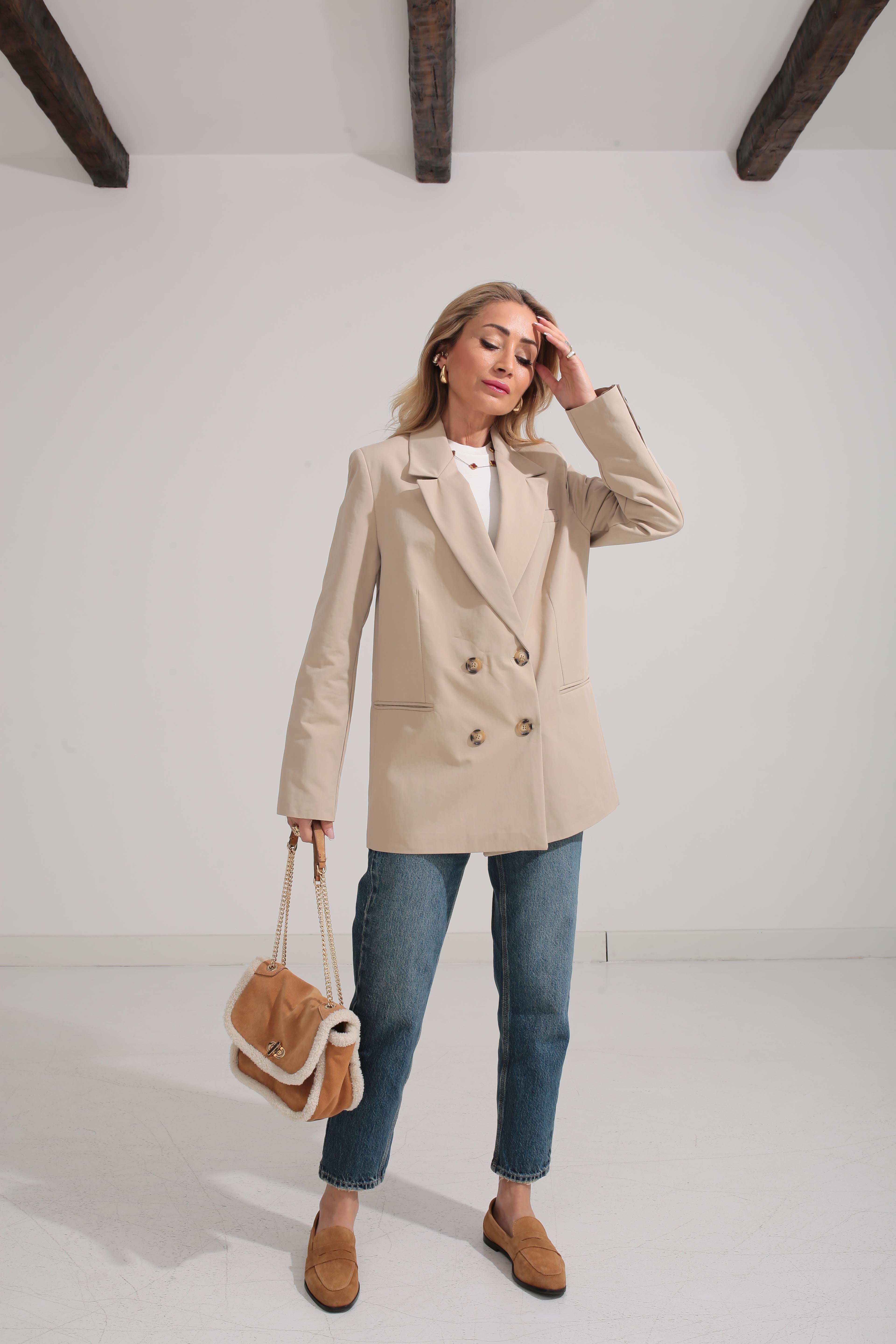 Larimar Oversize Taş Kruvaze Ceket CEKET