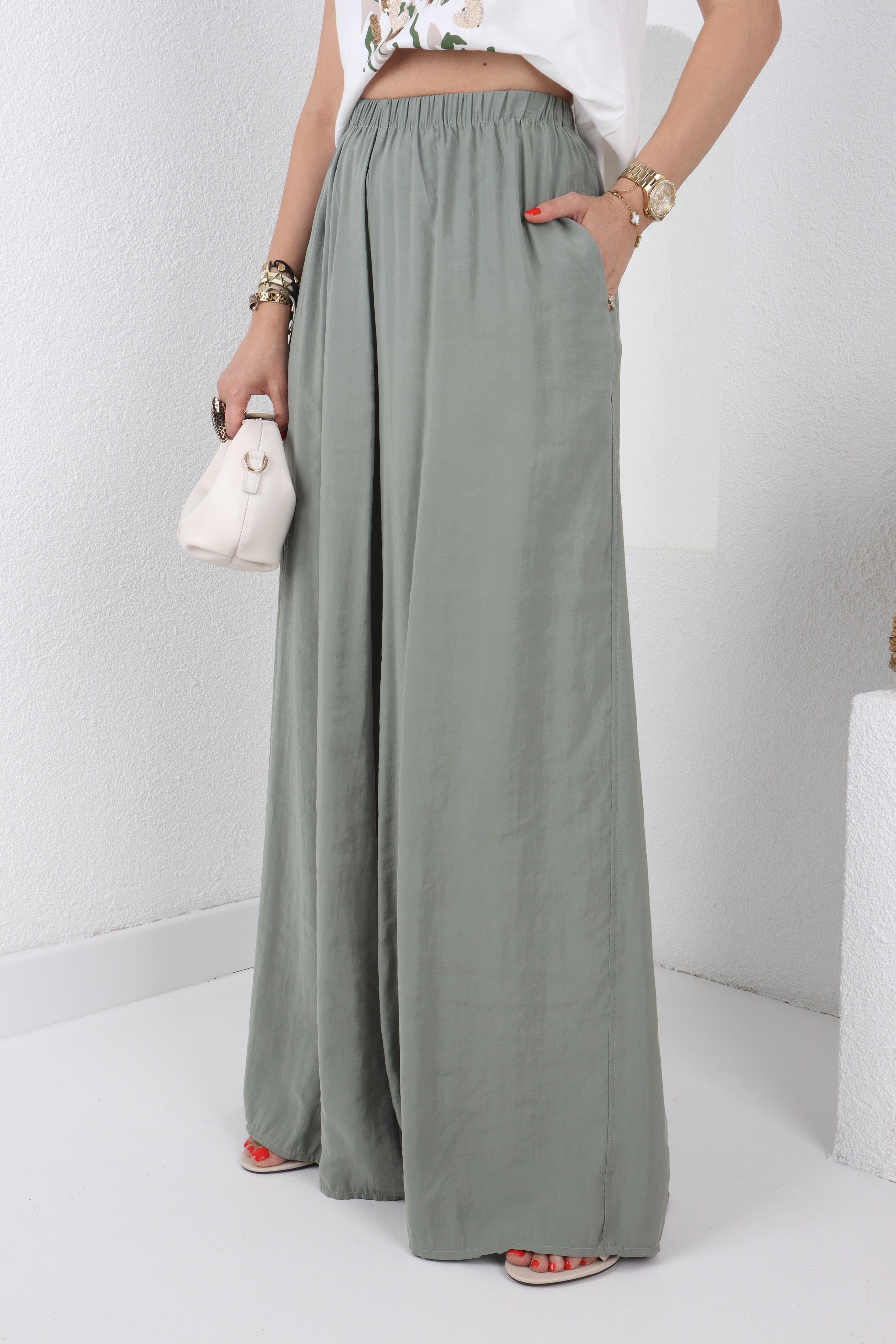 Lastikli Geniş Kesim Mint Tensel Pantolon PANTOLON