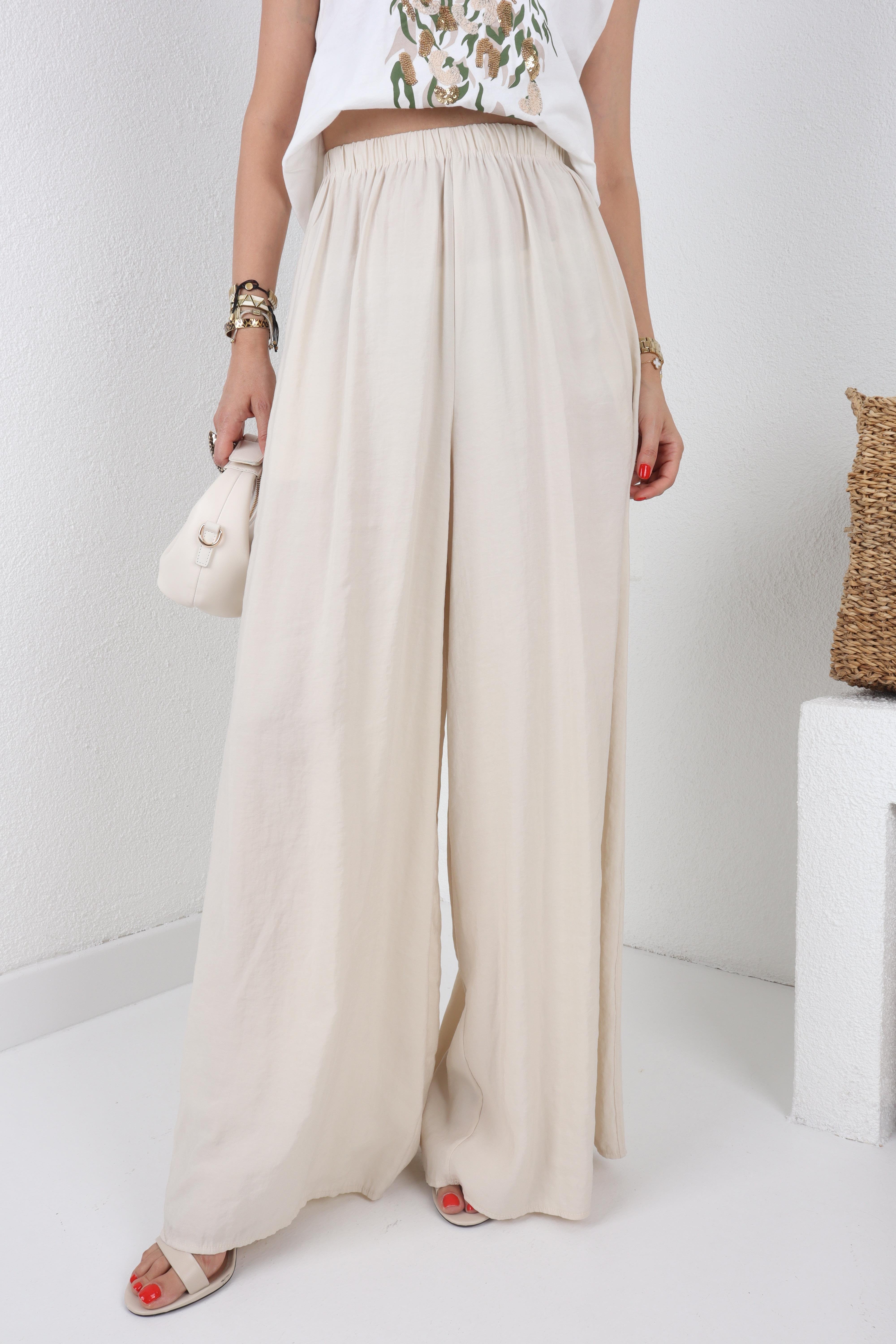 Lastikli Geniş Kesim Taş Tensel Pantolon PANTOLON