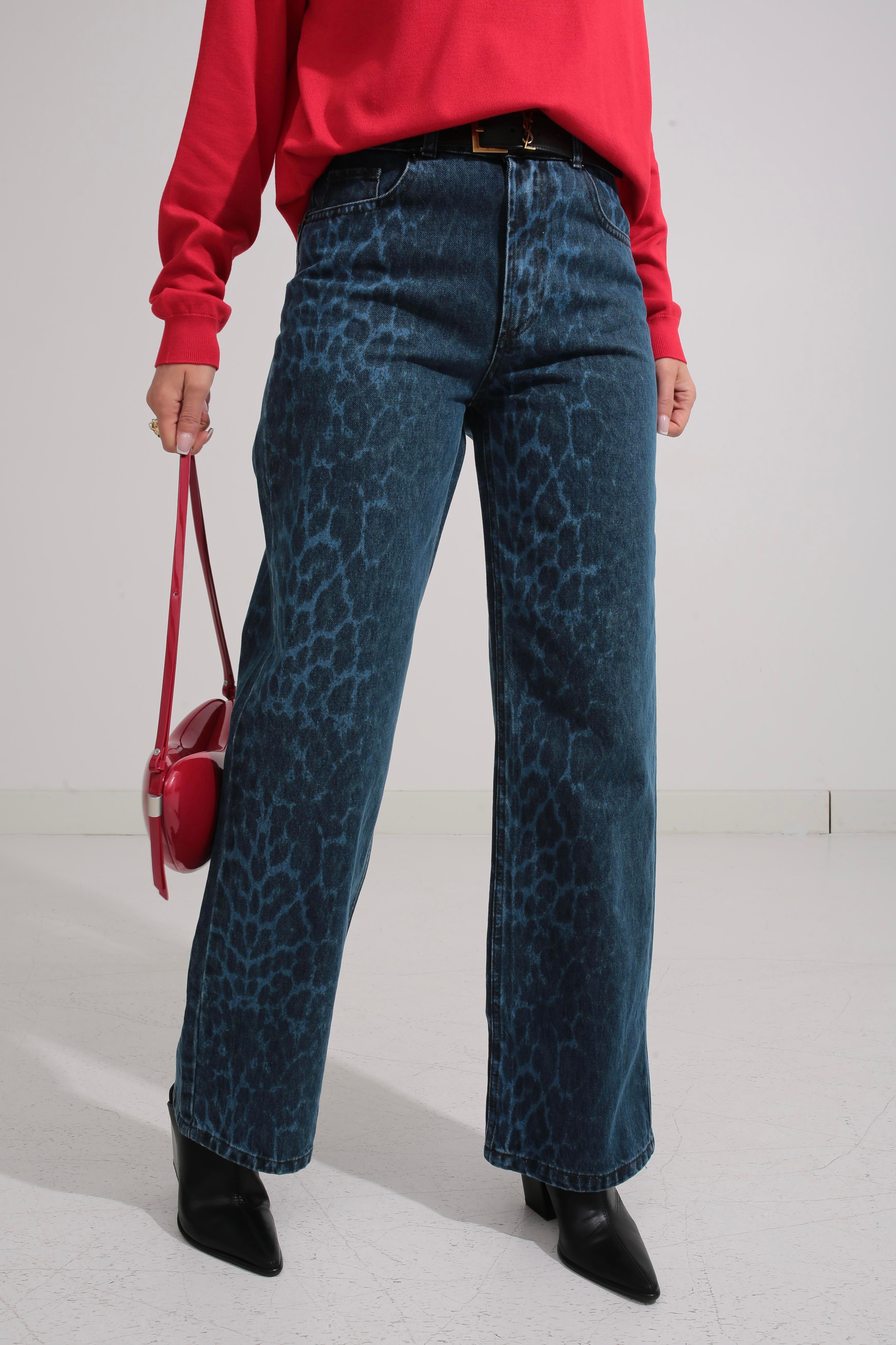 Leopar Desen Geniş Paça Jean JEAN