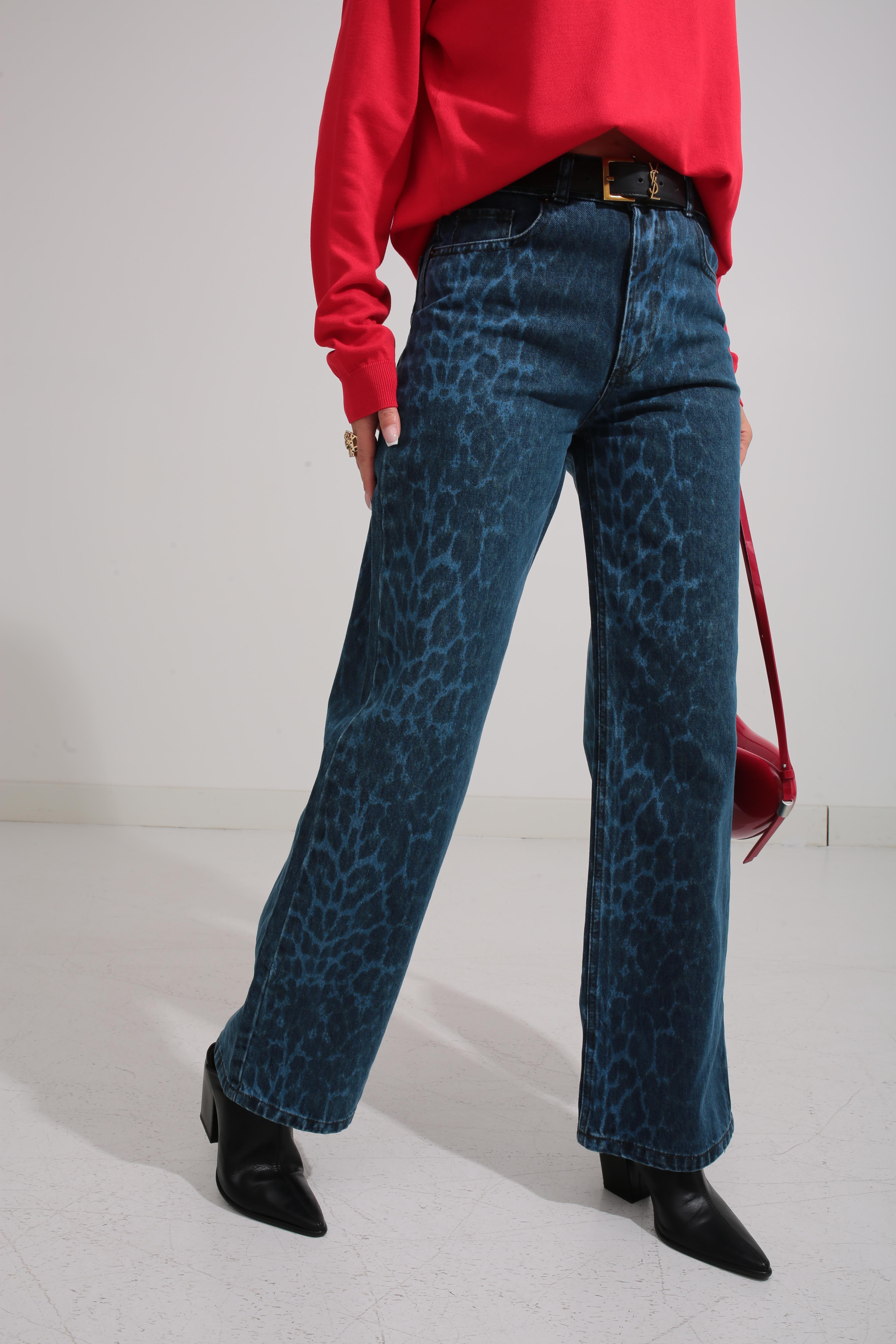 Leopar Desen Geniş Paça Jean JEAN