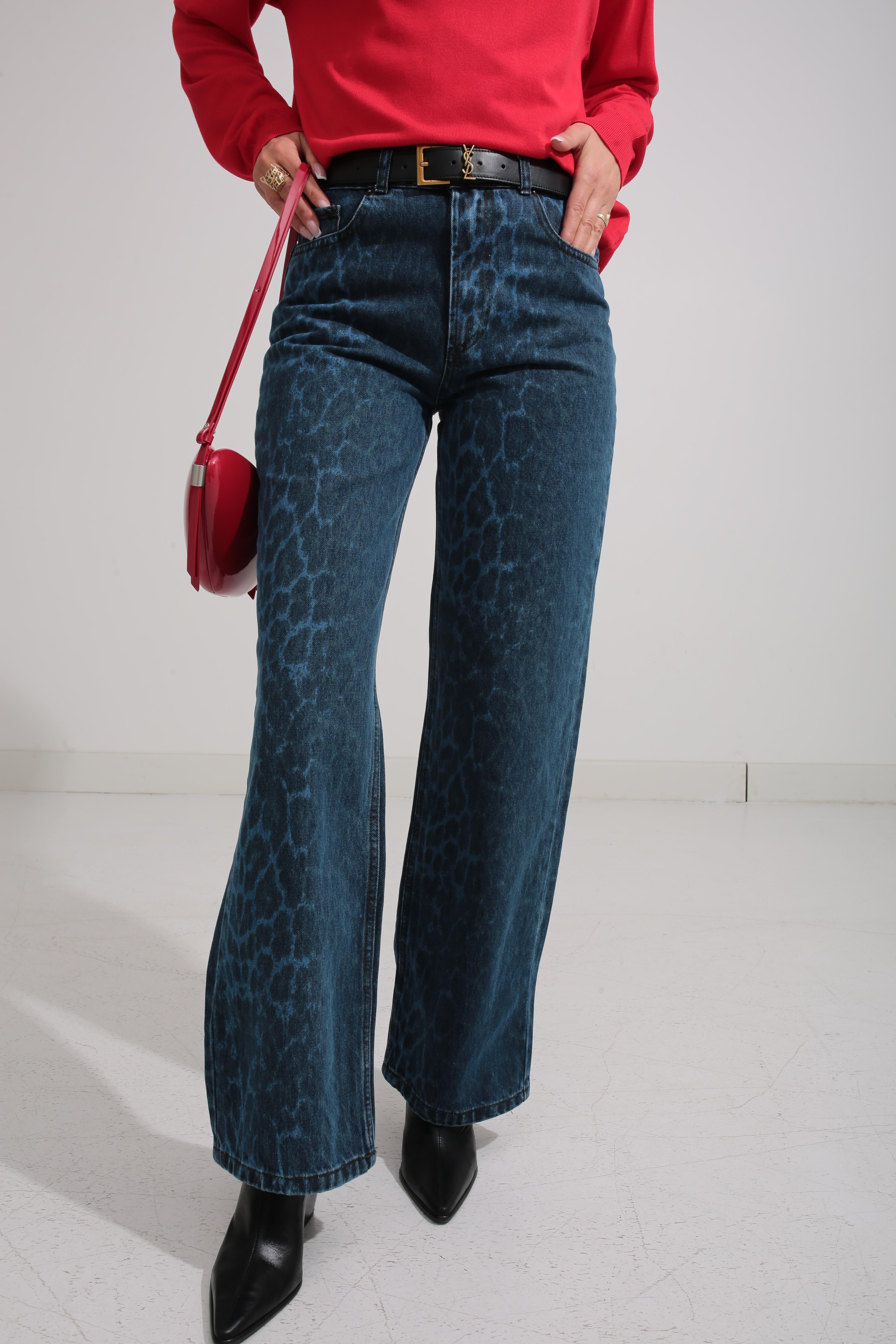 Leopar Desen Geniş Paça Jean JEAN