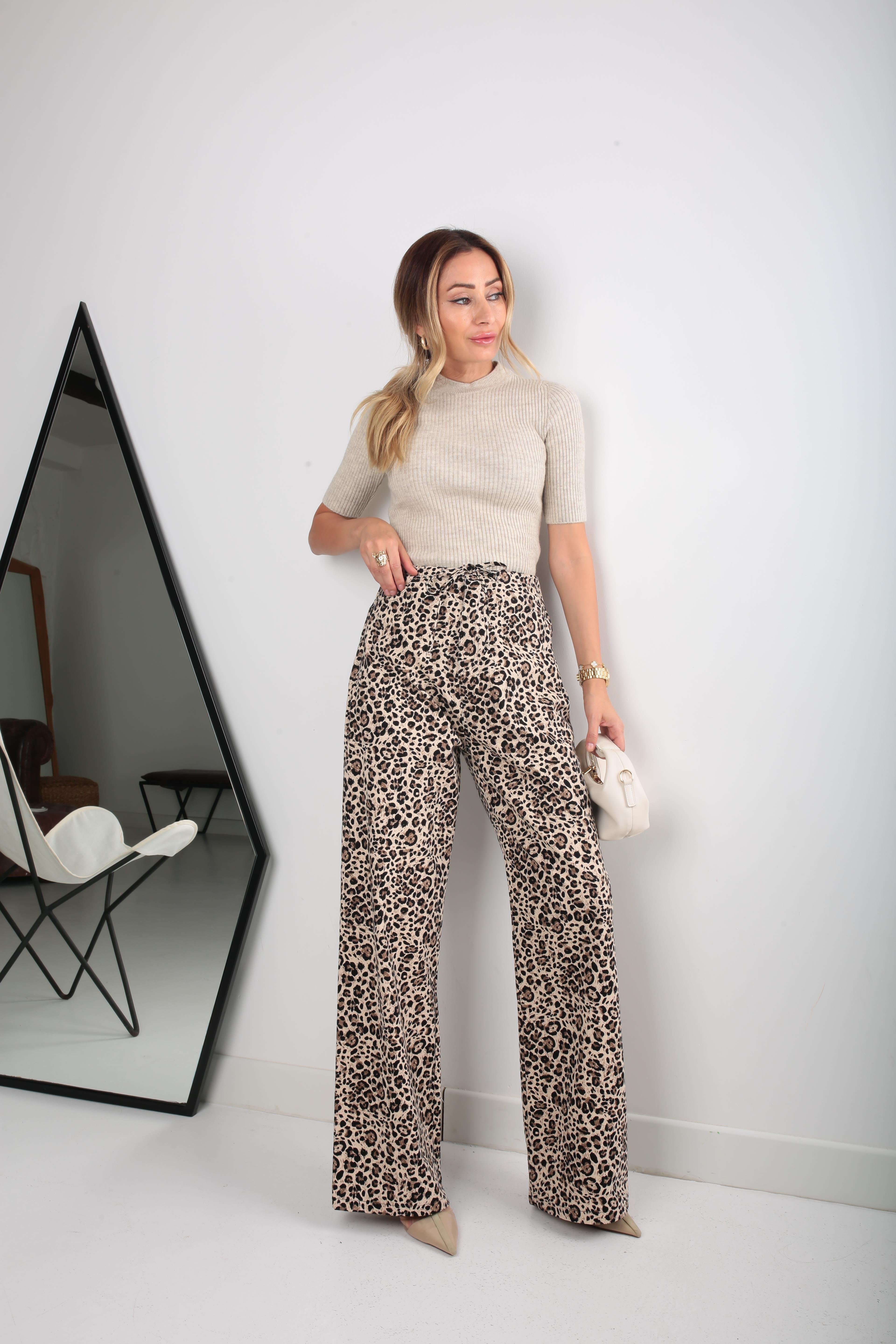 Leopar Desen İnce Kanvas Pantolon PANTOLON