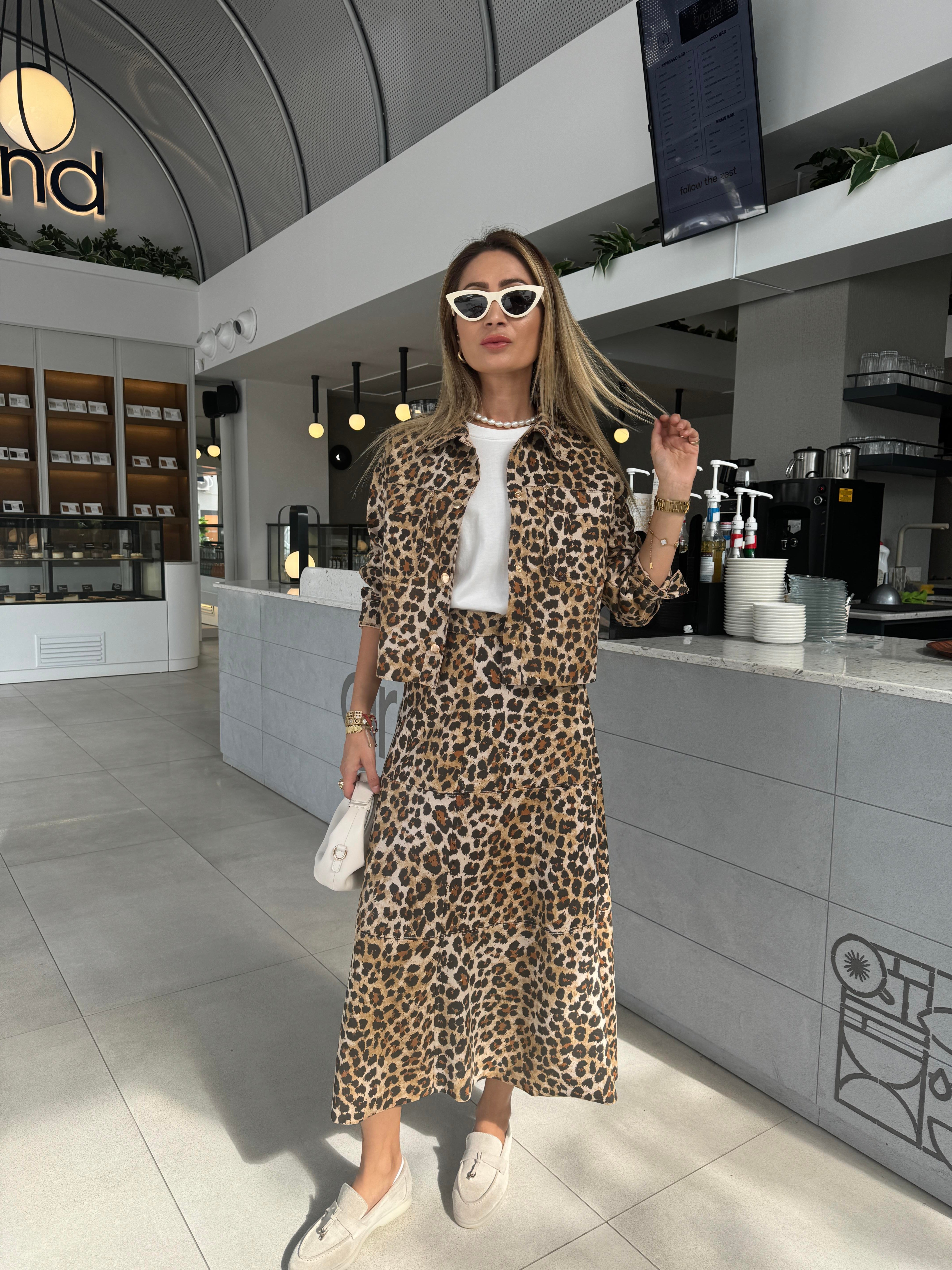 Leopar Desen Parçalı Nubuk Etek ETEK