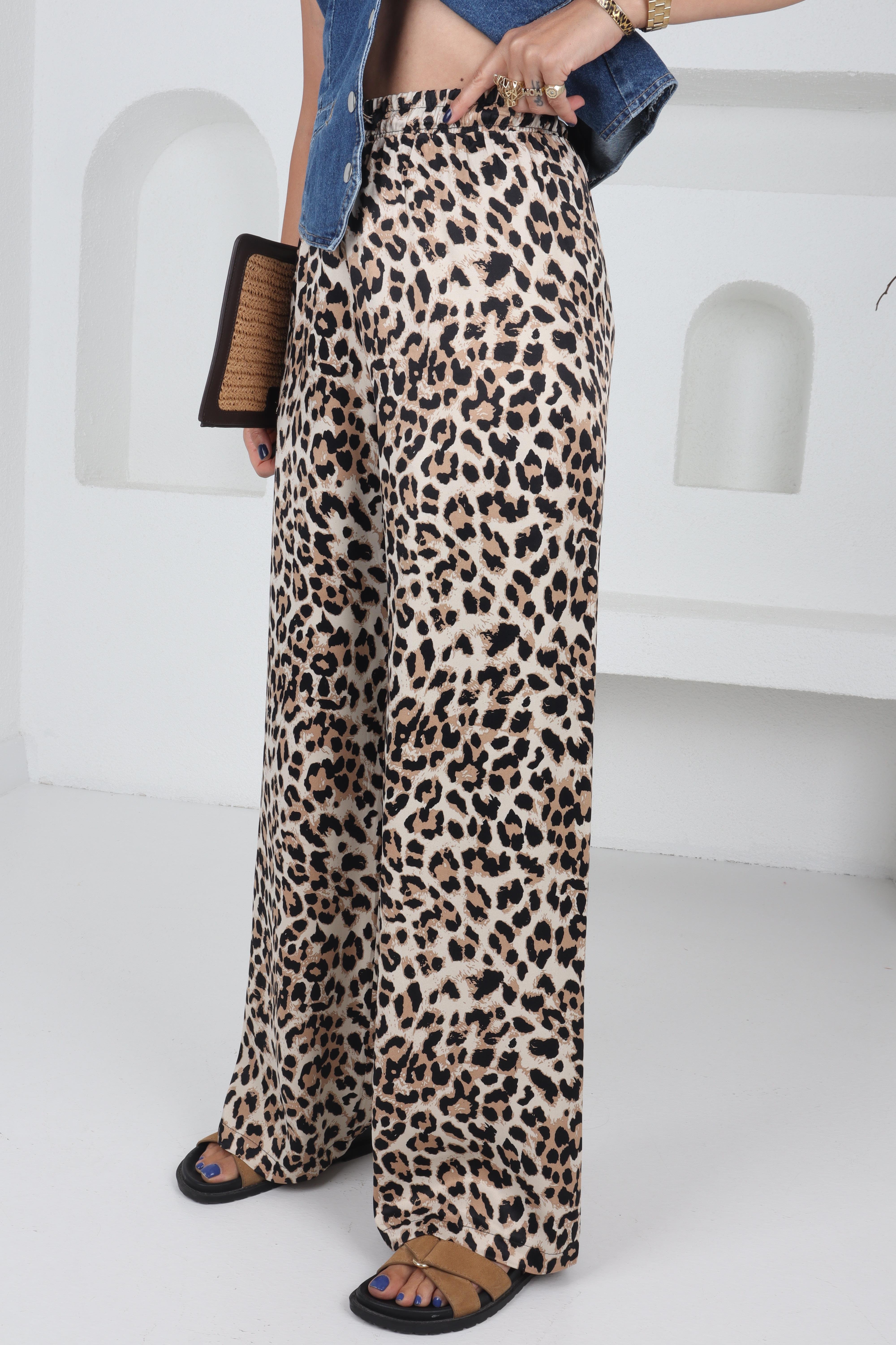 Leopar Desen Saten Pantolon PANTOLON