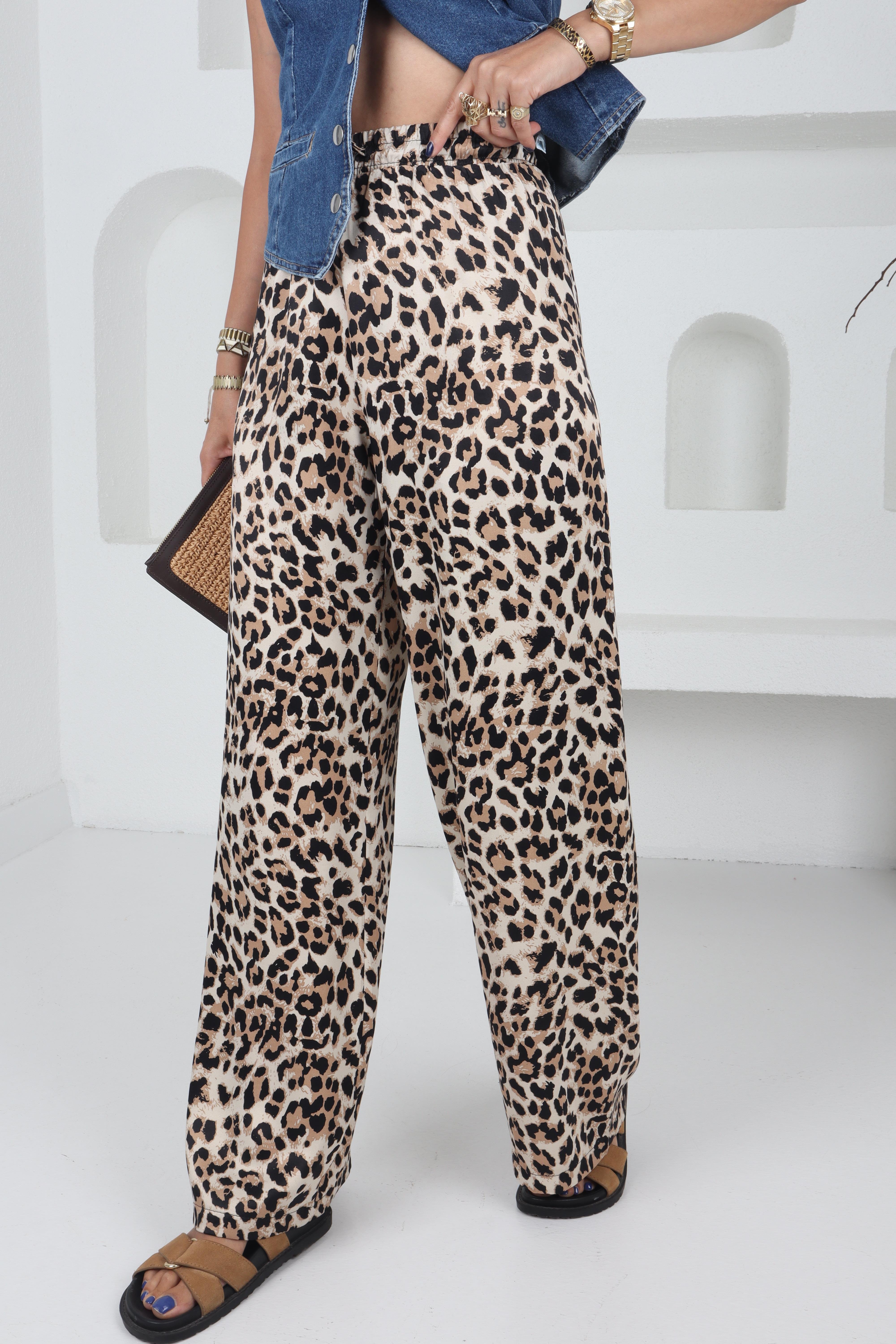 Leopar Desen Saten Pantolon PANTOLON