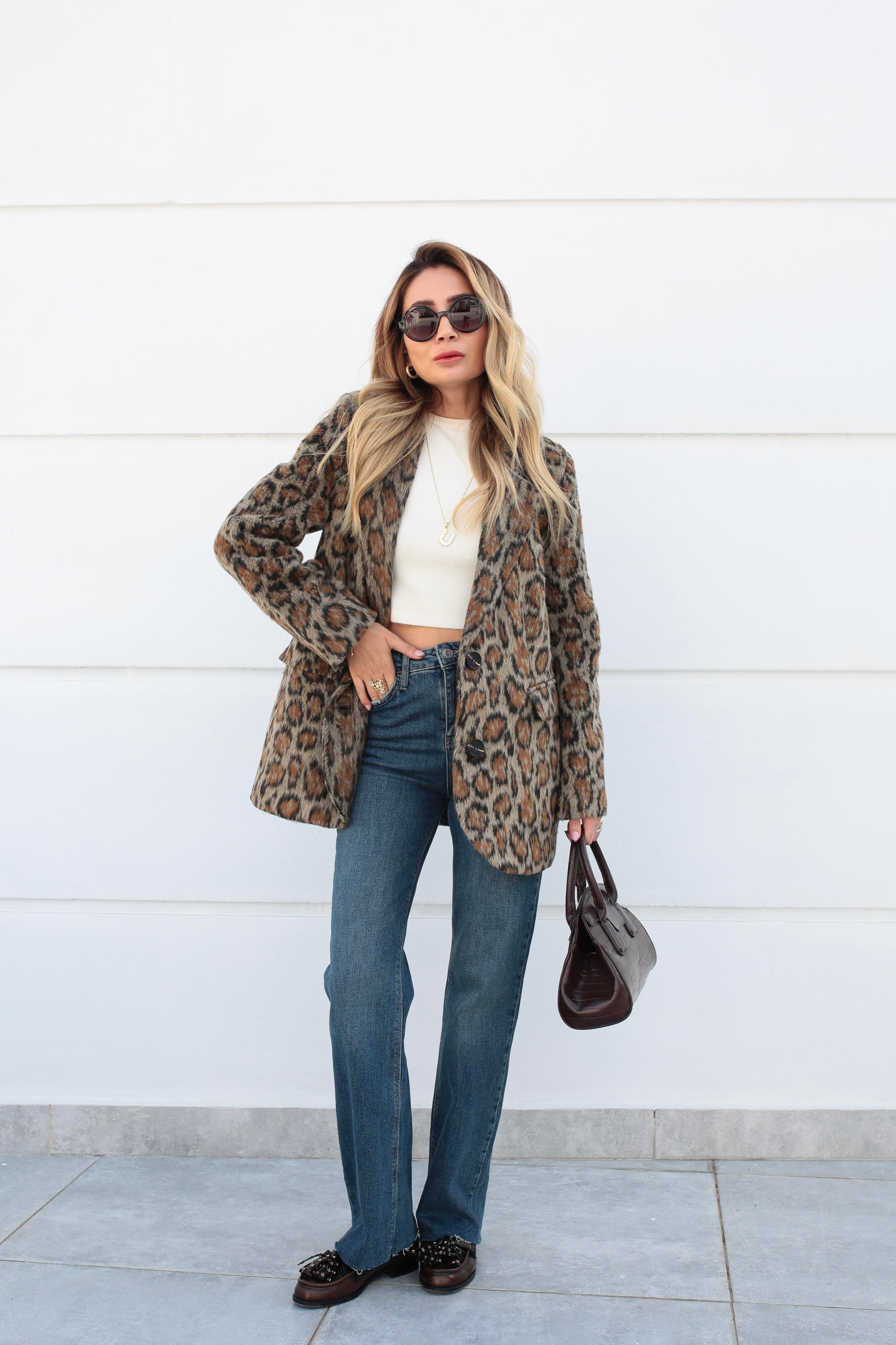 Leopar Desen Tüylü Blazer Ceket CEKET