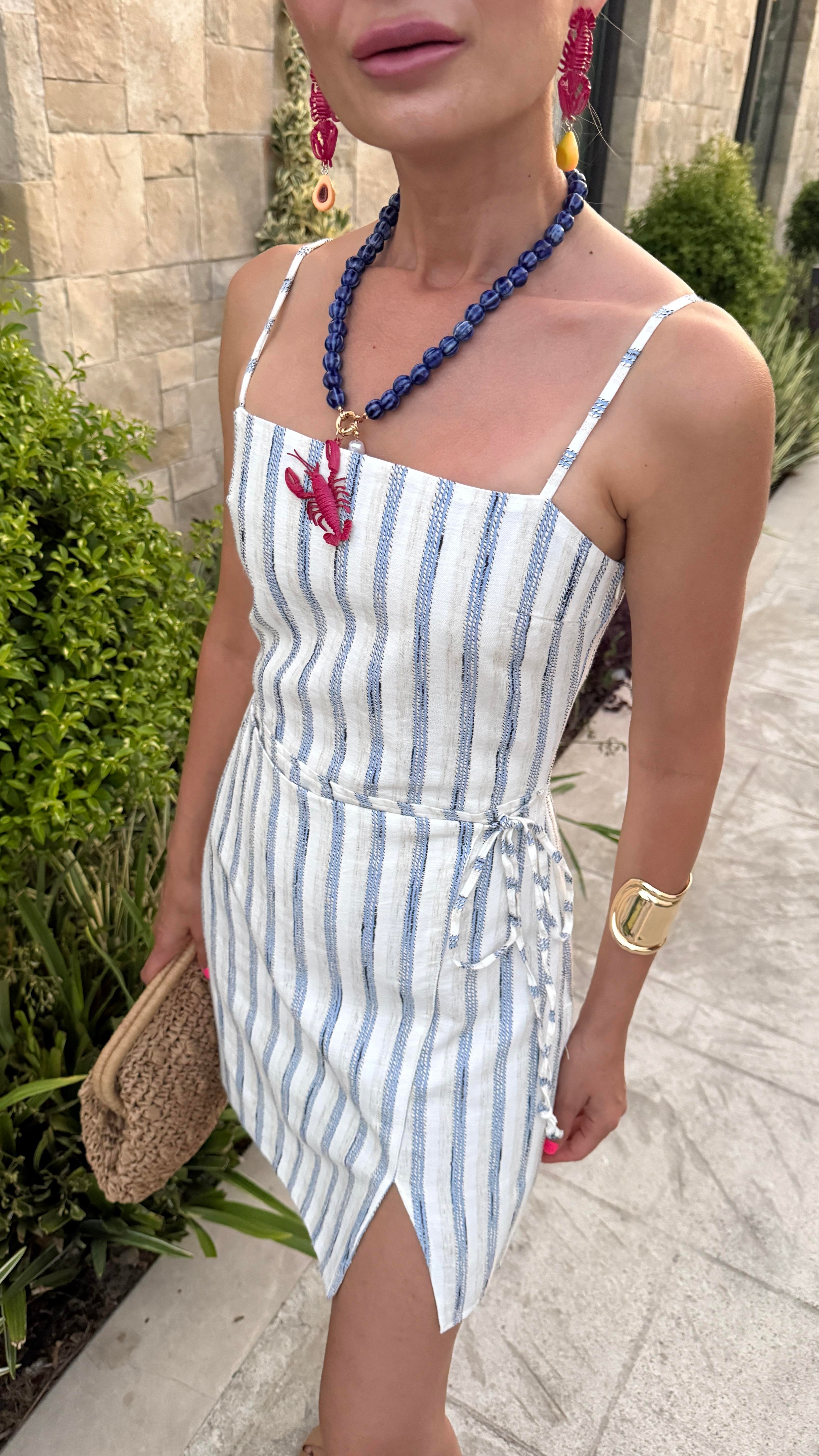 Marin Çizgili Sırtı Lastikli Kısa Elbise ELBİSE | NO33