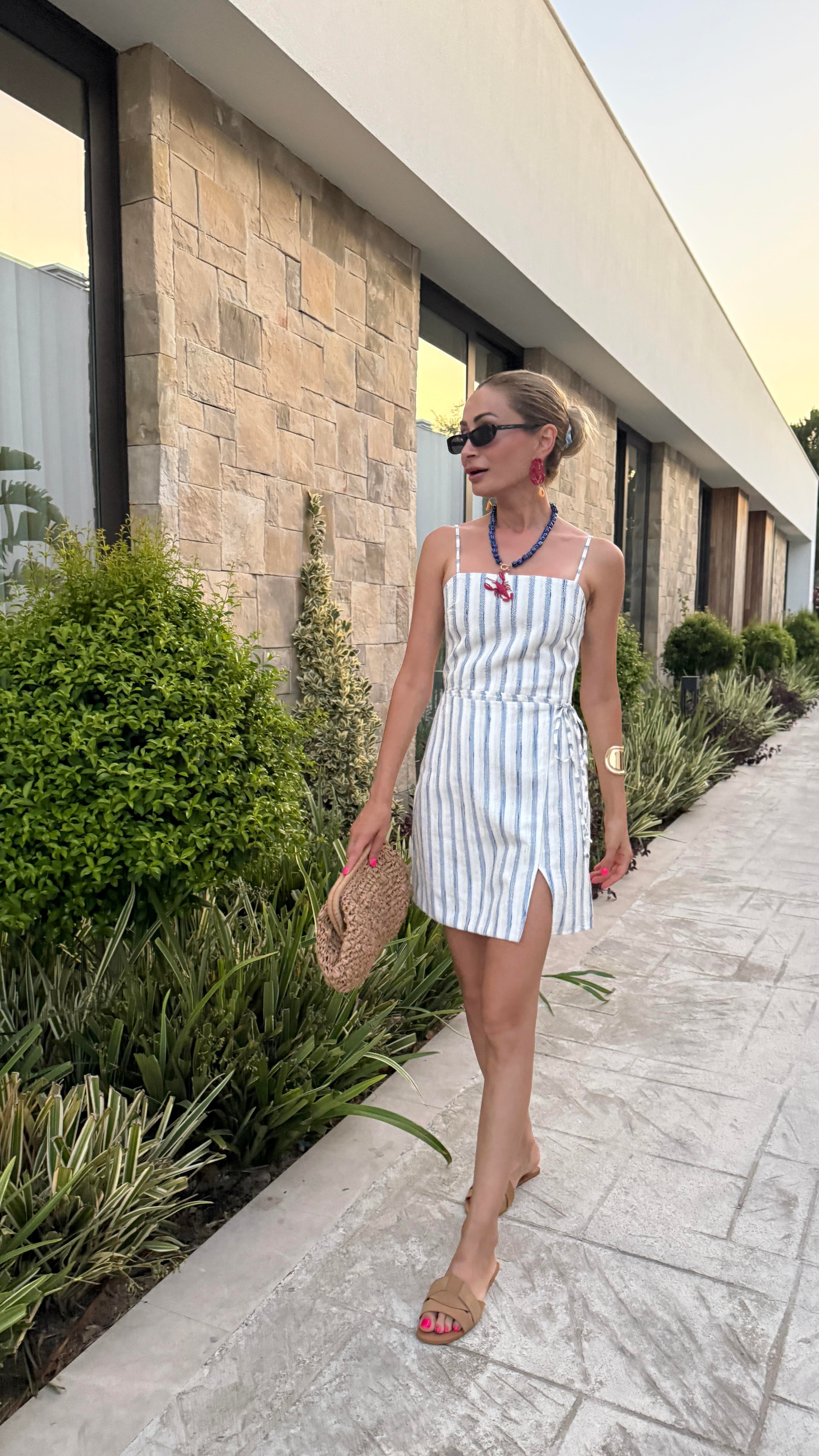 Marin Çizgili Sırtı Lastikli Kısa Elbise ELBİSE | NO33