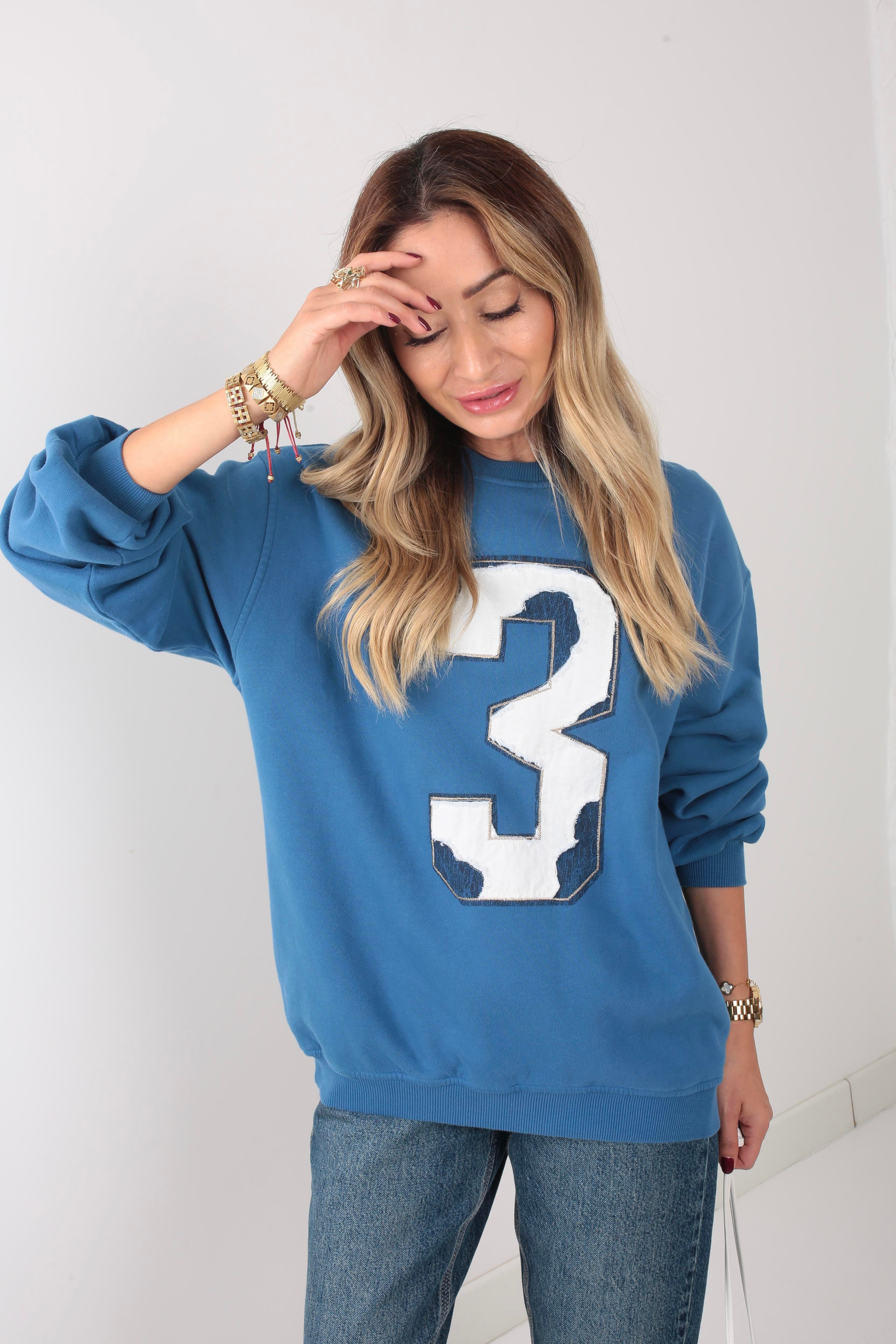 Mavi Nakışlı Sweatshirt SWEATSHİRT