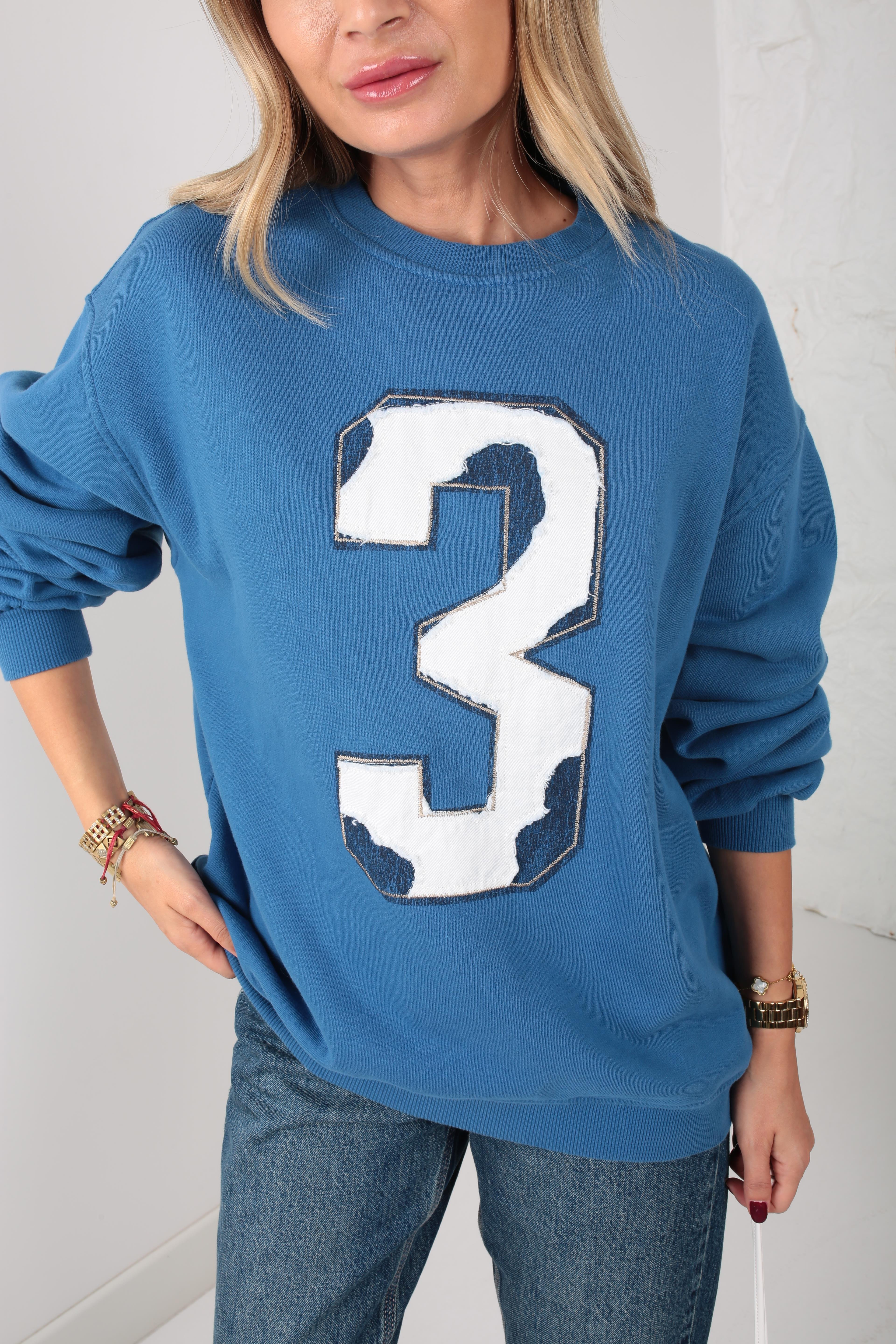 Mavi Nakışlı Sweatshirt SWEATSHİRT