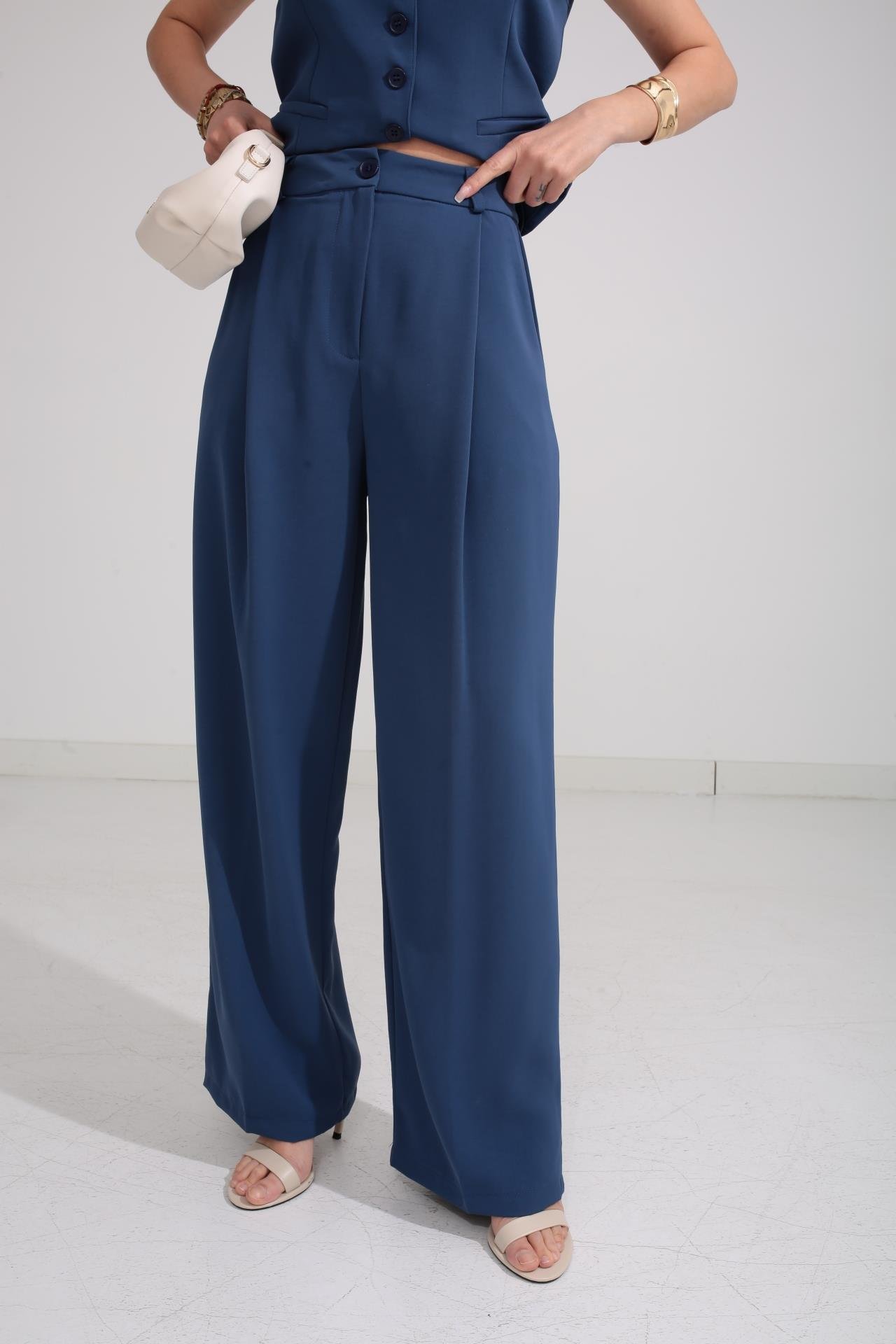 Mavi Yelekli Palazzo Pantolonlu Takım TAKIM