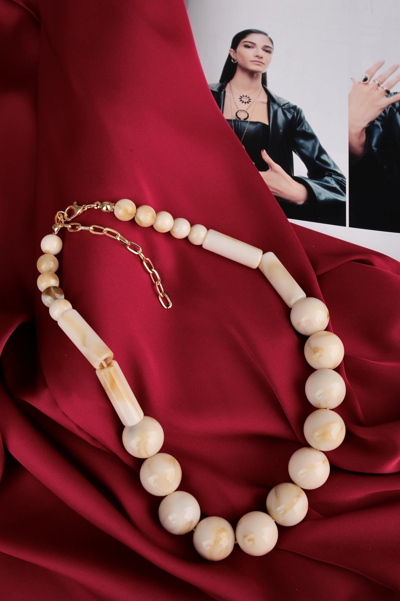 Mermer Desen Kemik Kolye KOLYE