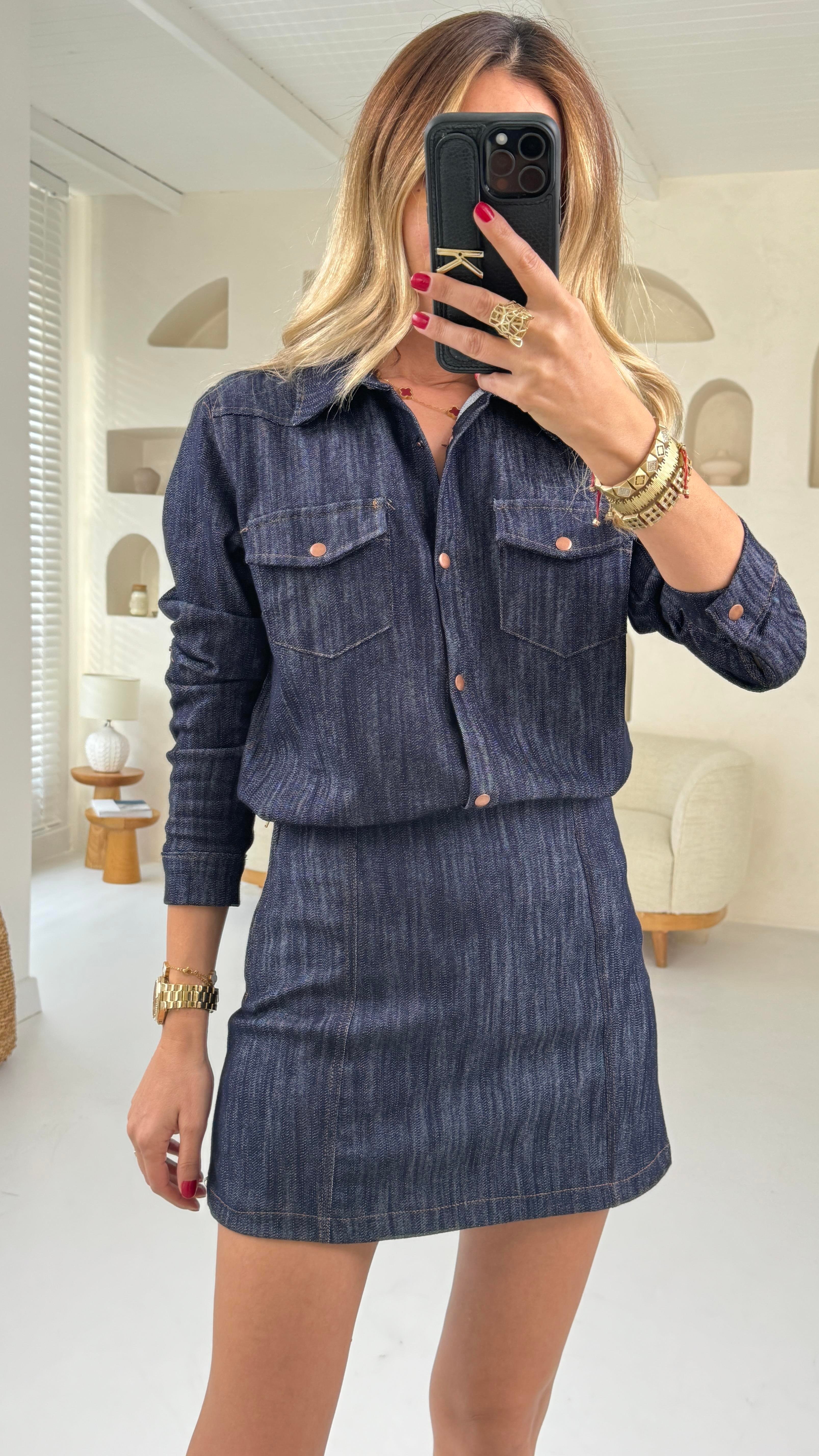Metal Çıtçıtlı Likralı Denim Gömlek GÖMLEK