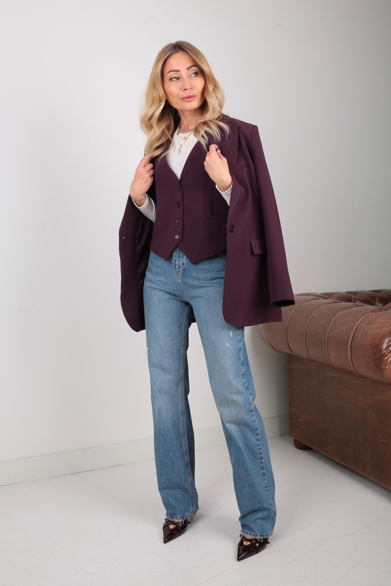 Mürdüm Kumaş Yelek YELEK