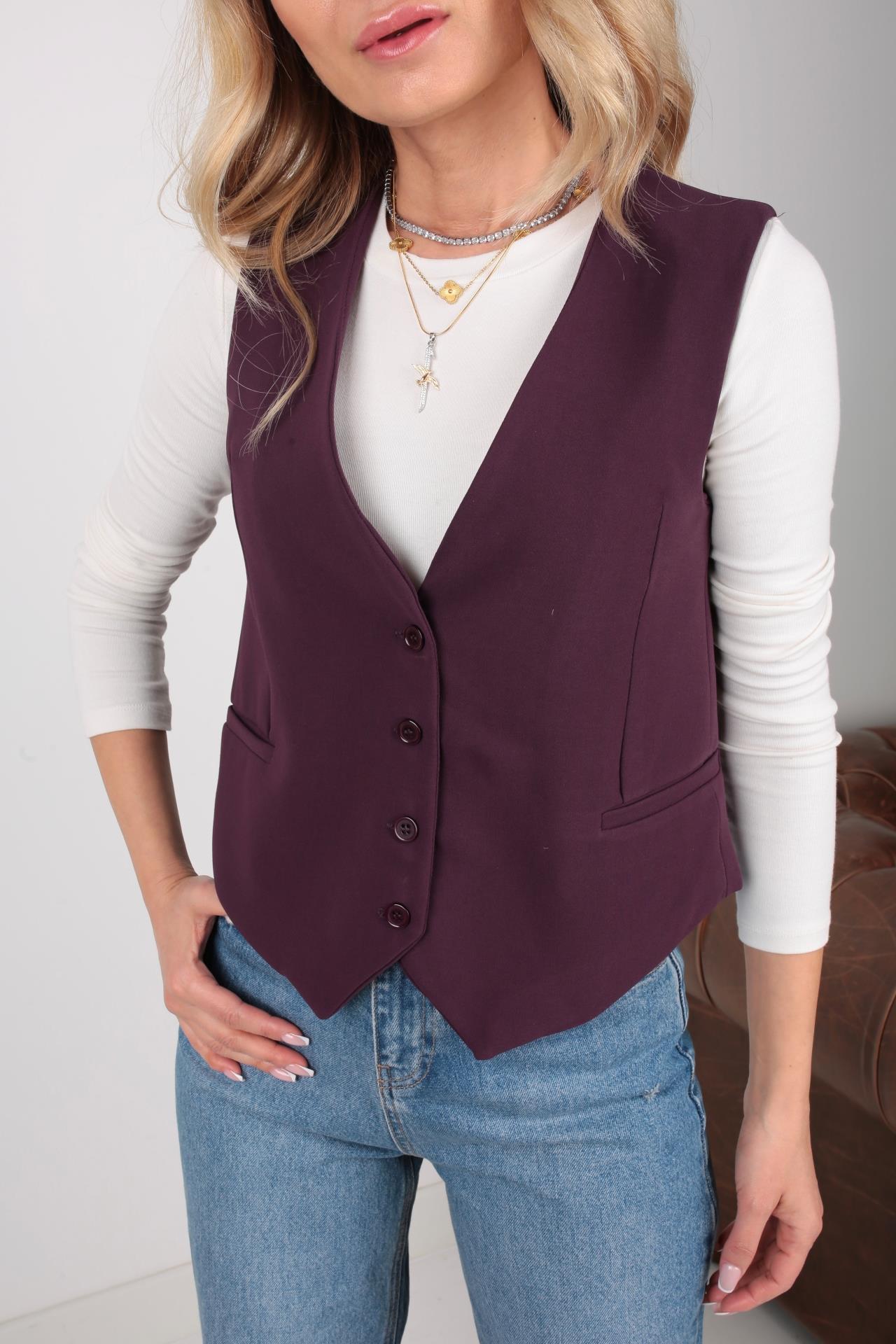 Mürdüm Kumaş Yelek YELEK