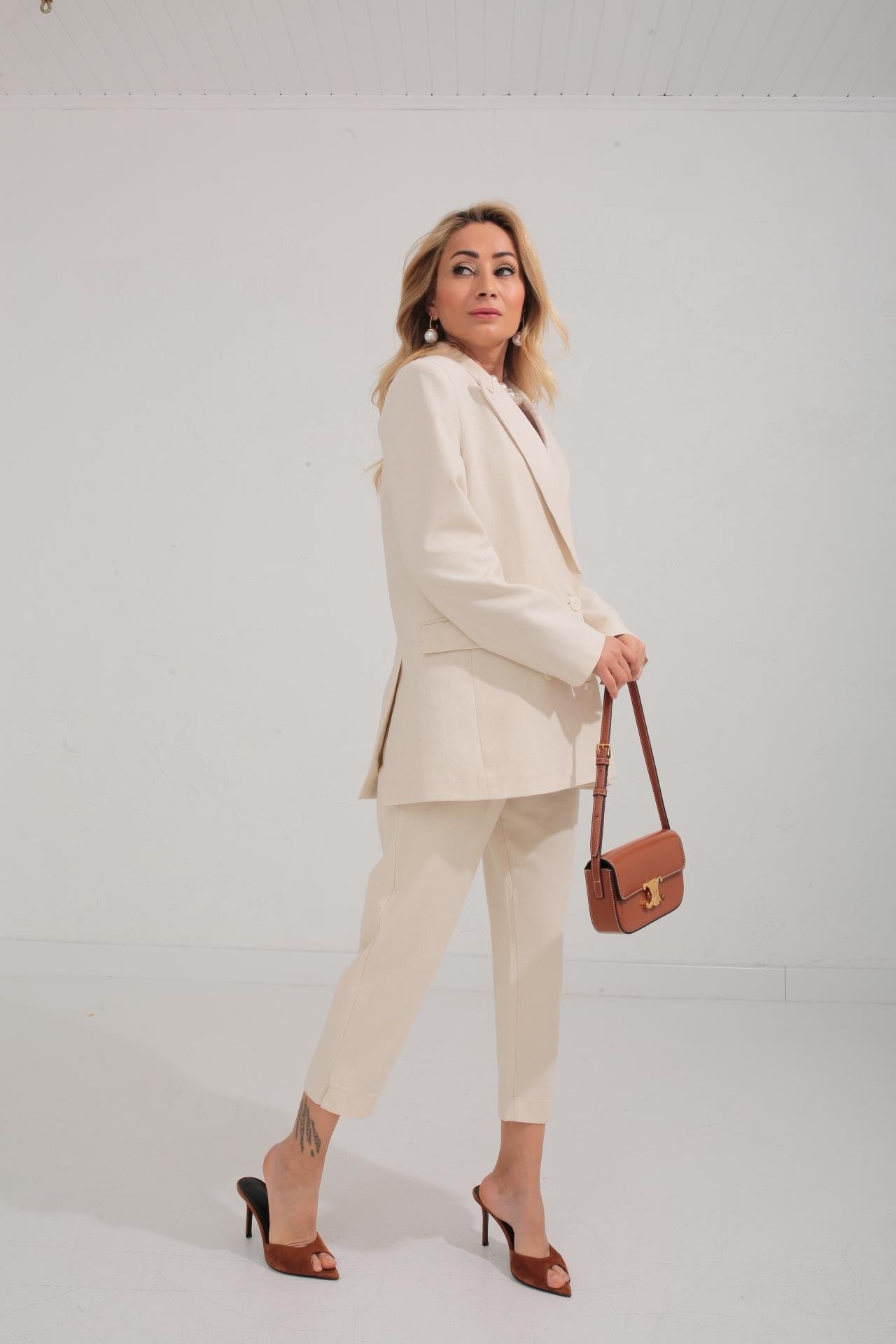 Naturel Kruvaze Keten Ceket CEKET