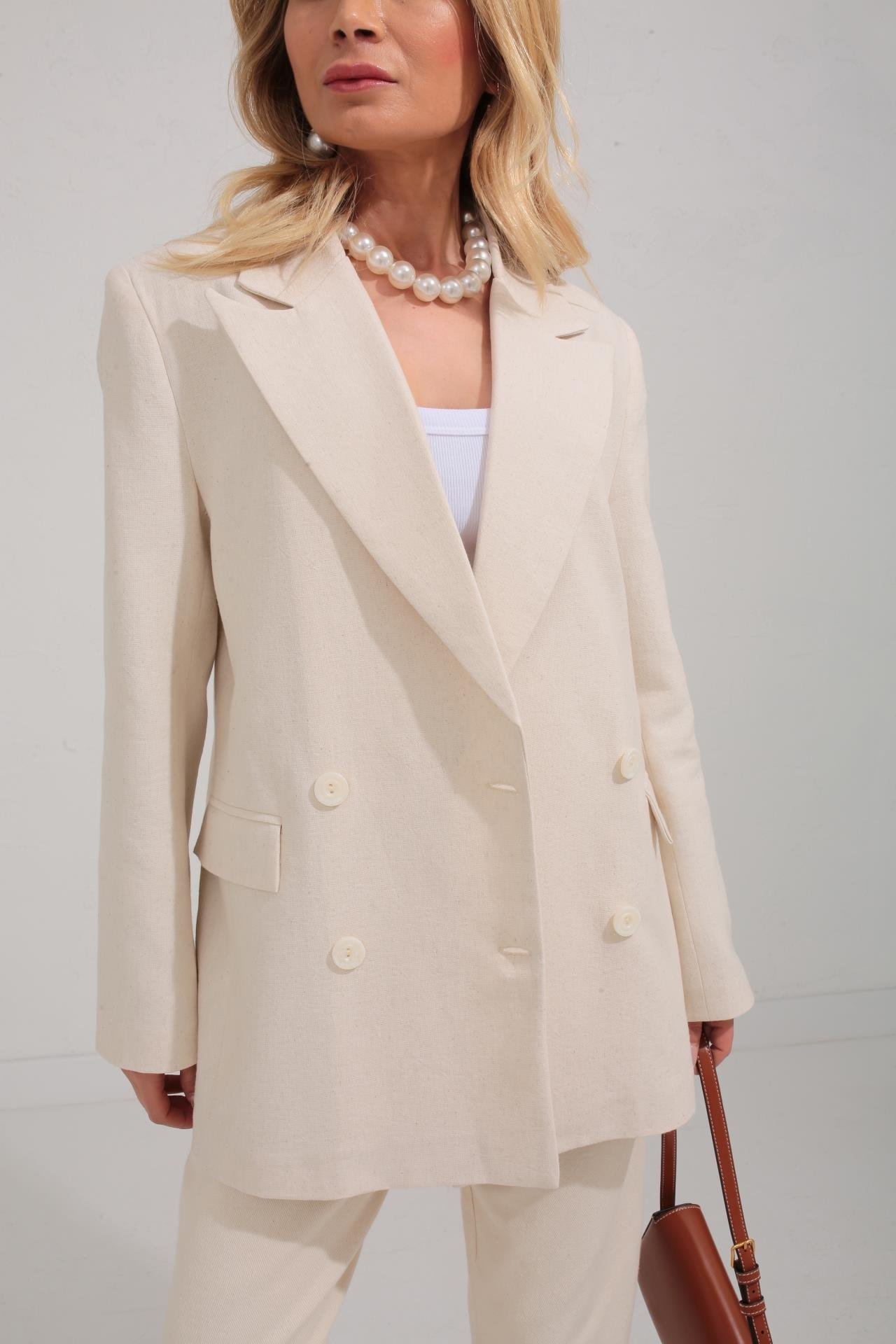 Naturel Kruvaze Keten Ceket CEKET