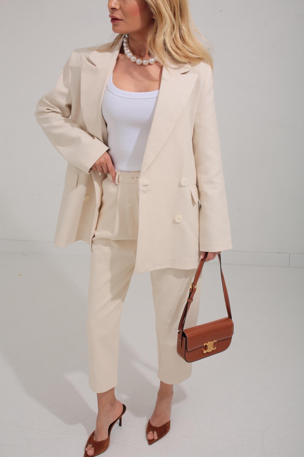 Naturel Kruvaze Keten Ceket CEKET