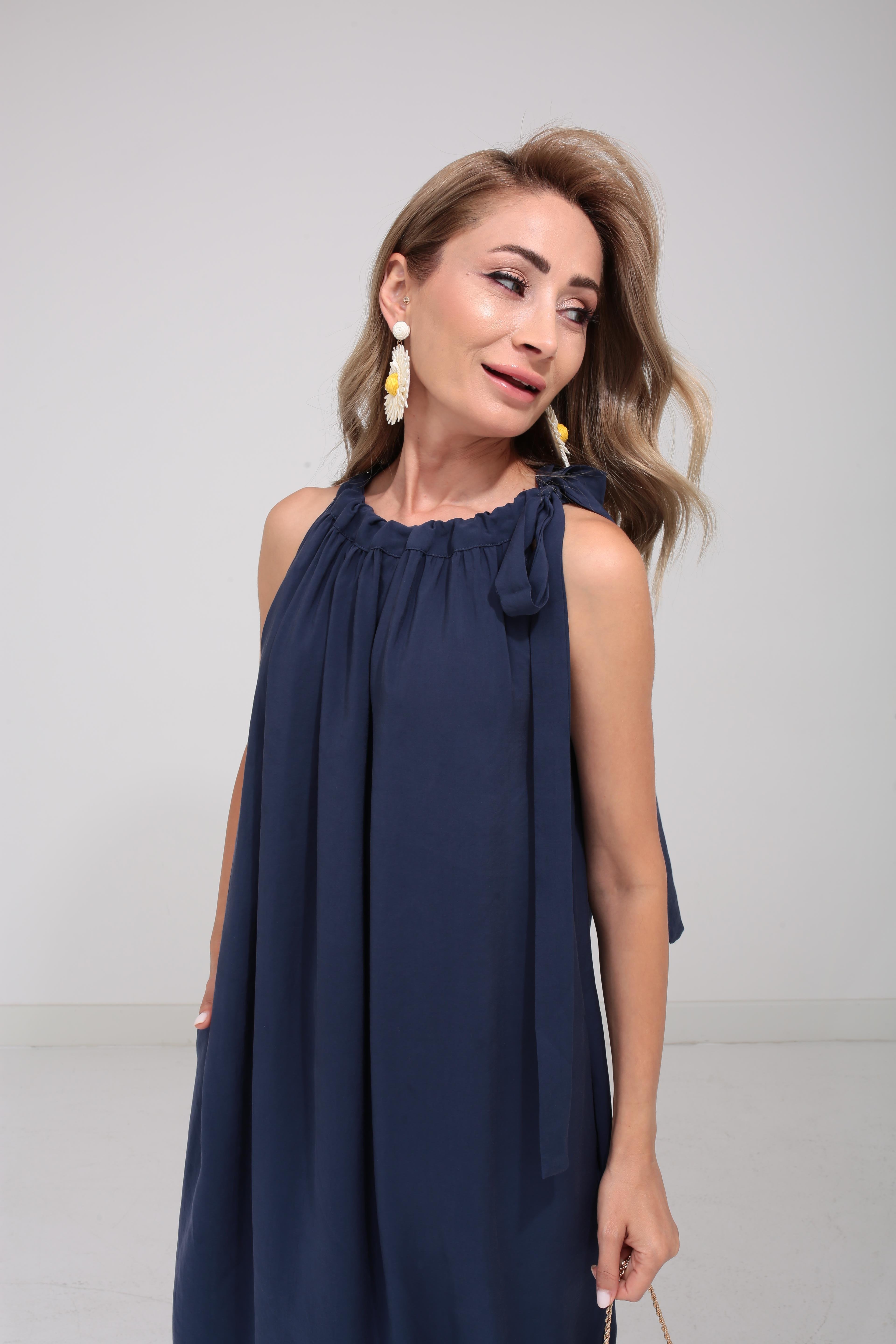 Omuzdan Bağlı Lacivert Tensel Elbise ELBİSE | NO33