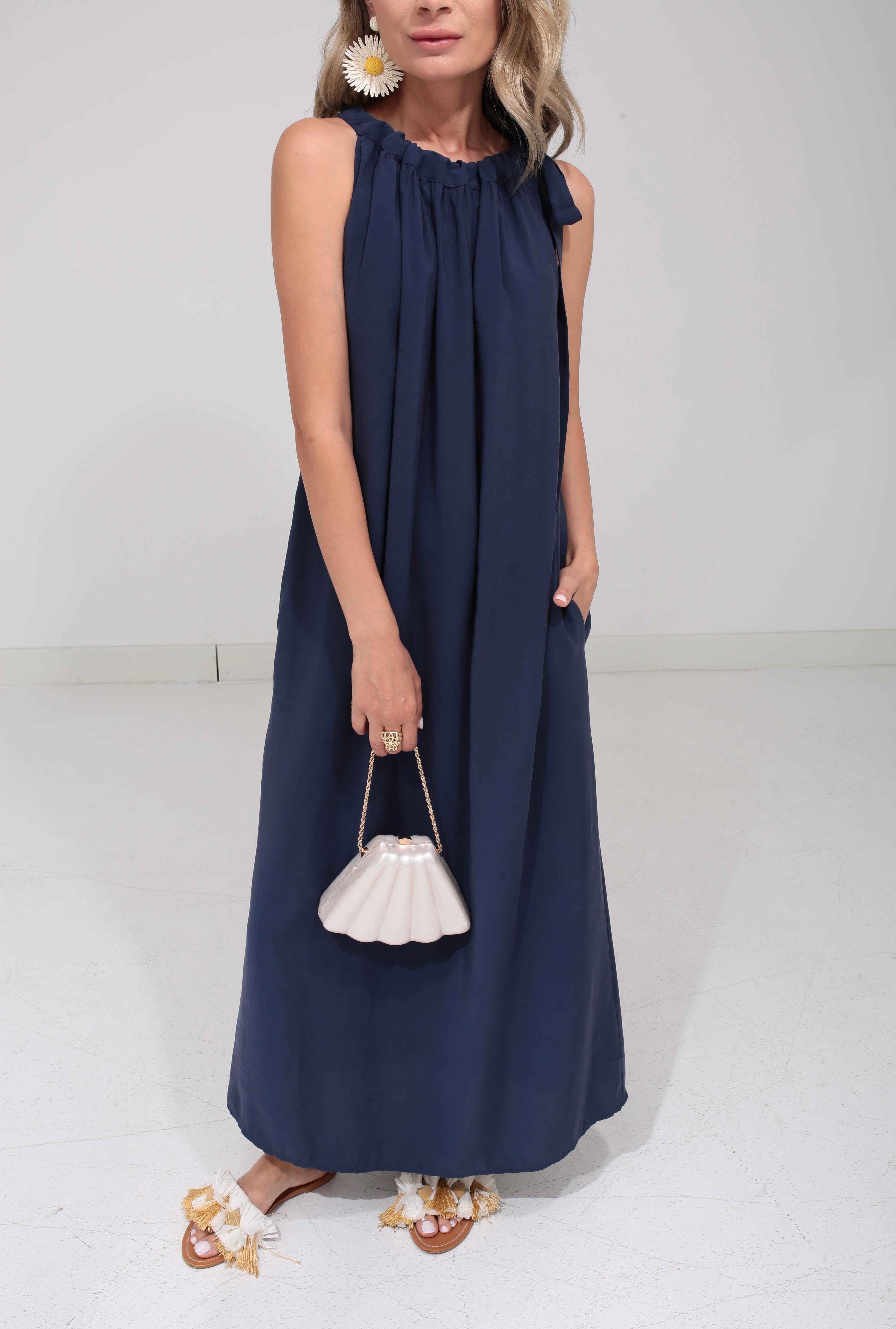 Omuzdan Bağlı Lacivert Tensel Elbise ELBİSE | NO33