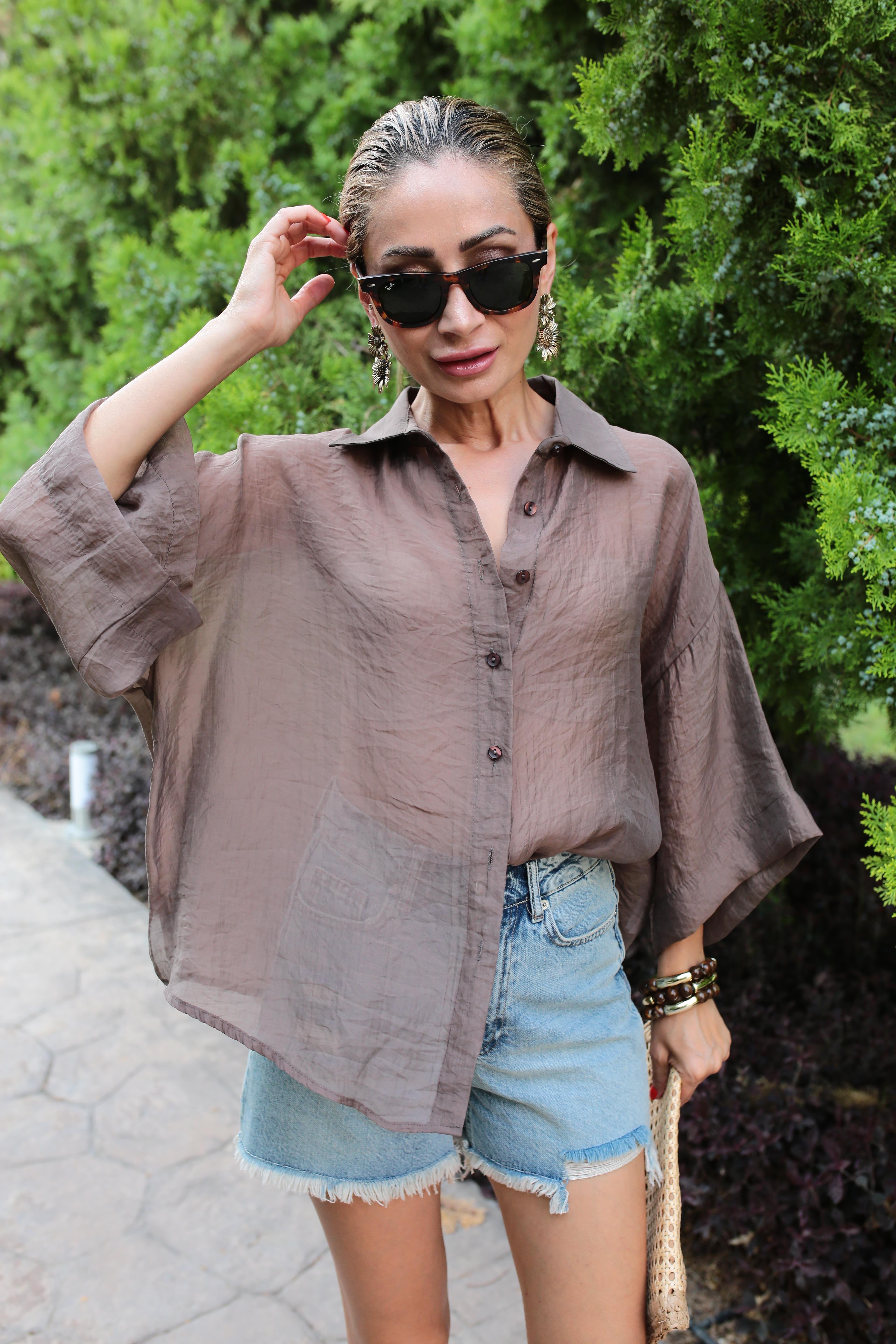 Oversize Kahve İpeksi Gömlek GÖMLEK | NO33