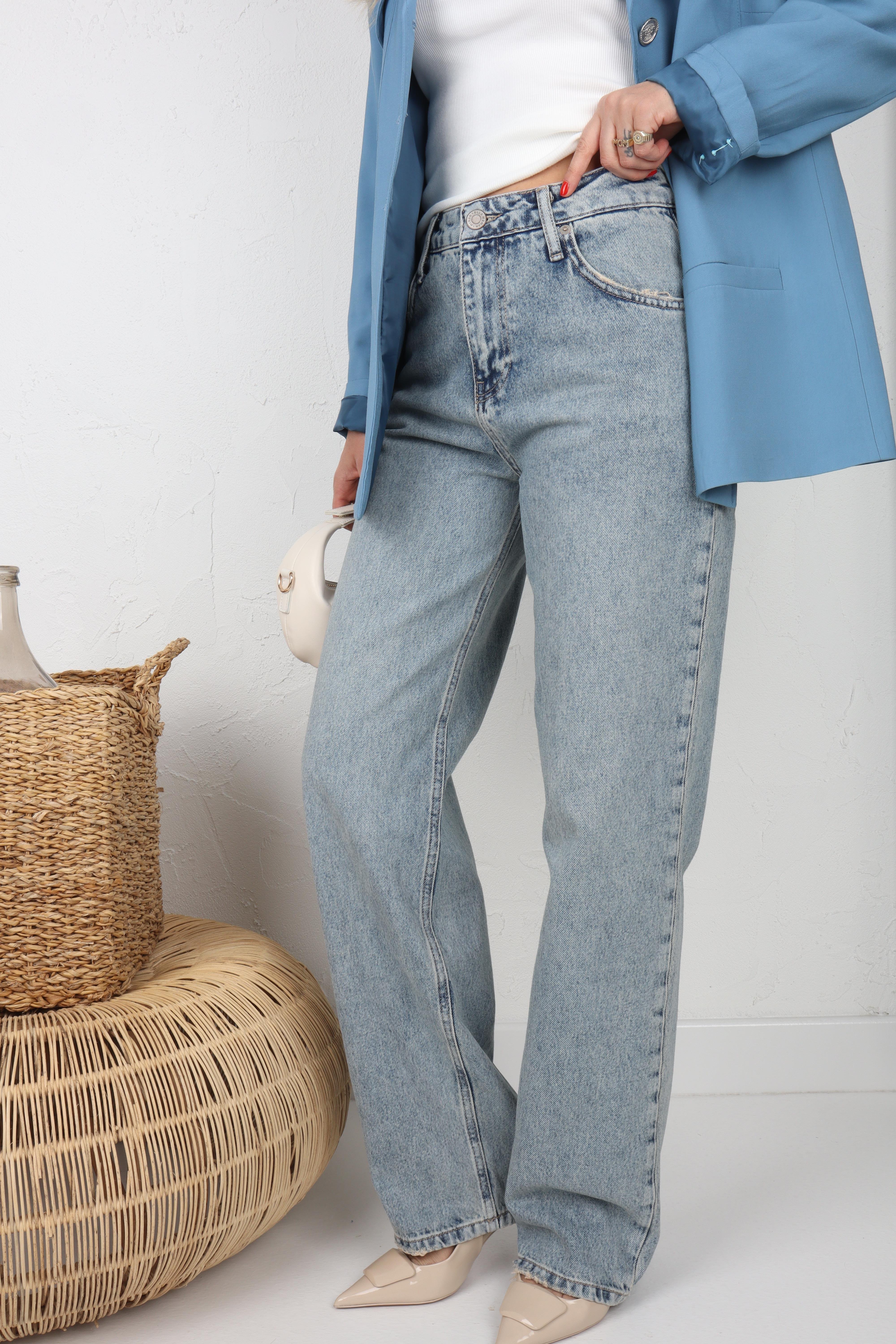 Paça Detay Yüksek Bel Bol Paça Jean JEAN