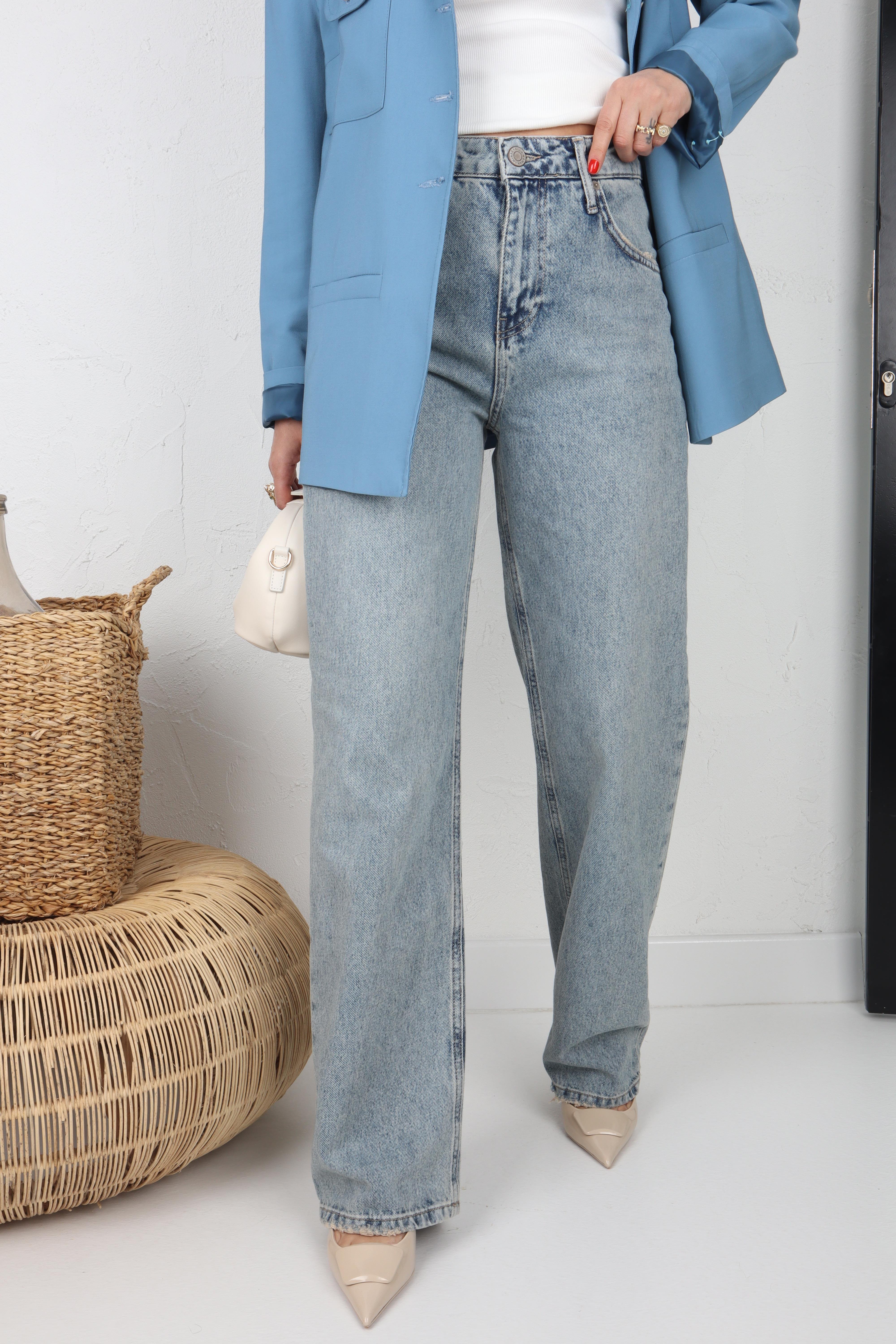 Paça Detay Yüksek Bel Bol Paça Jean JEAN