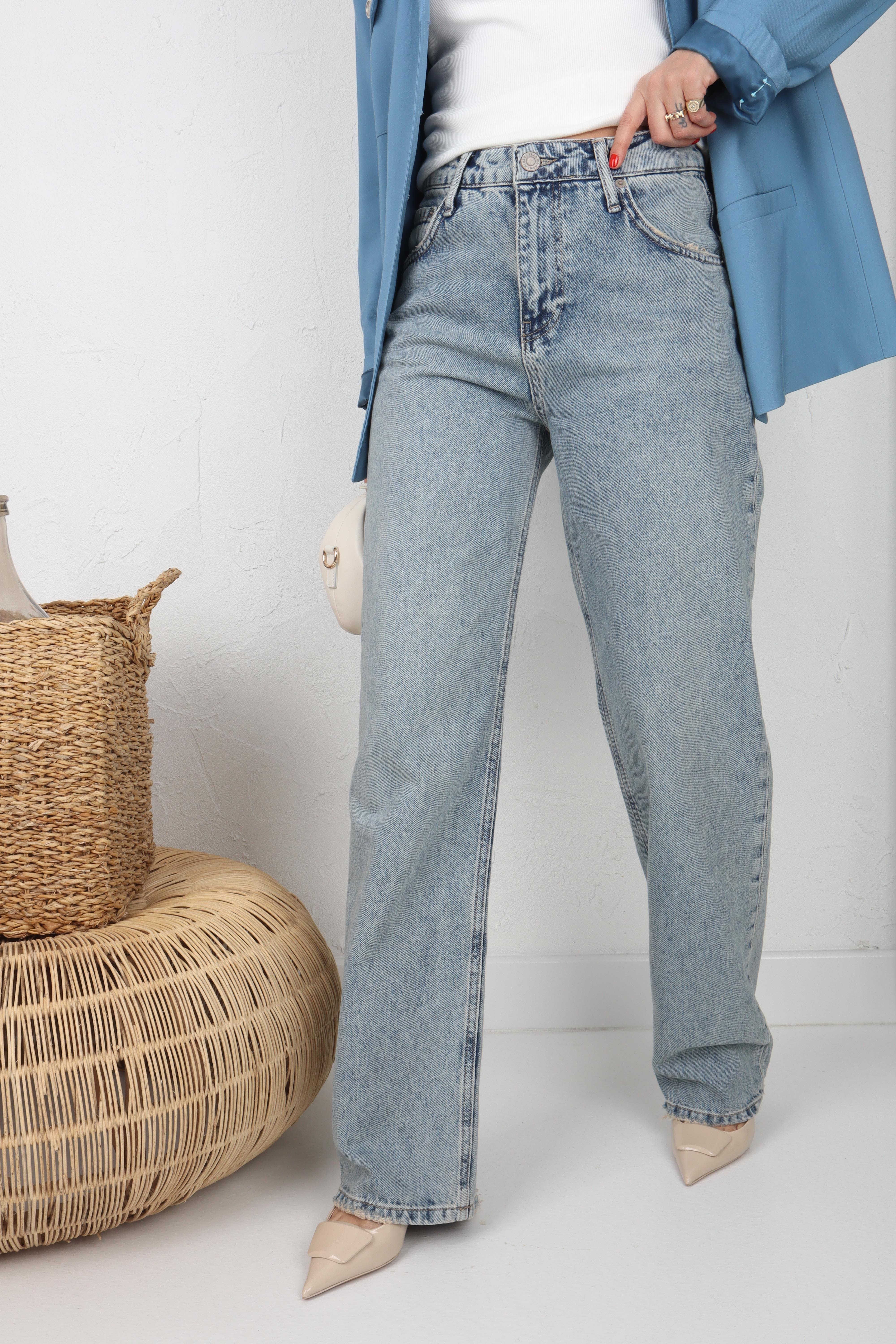 Paça Detay Yüksek Bel Bol Paça Jean JEAN