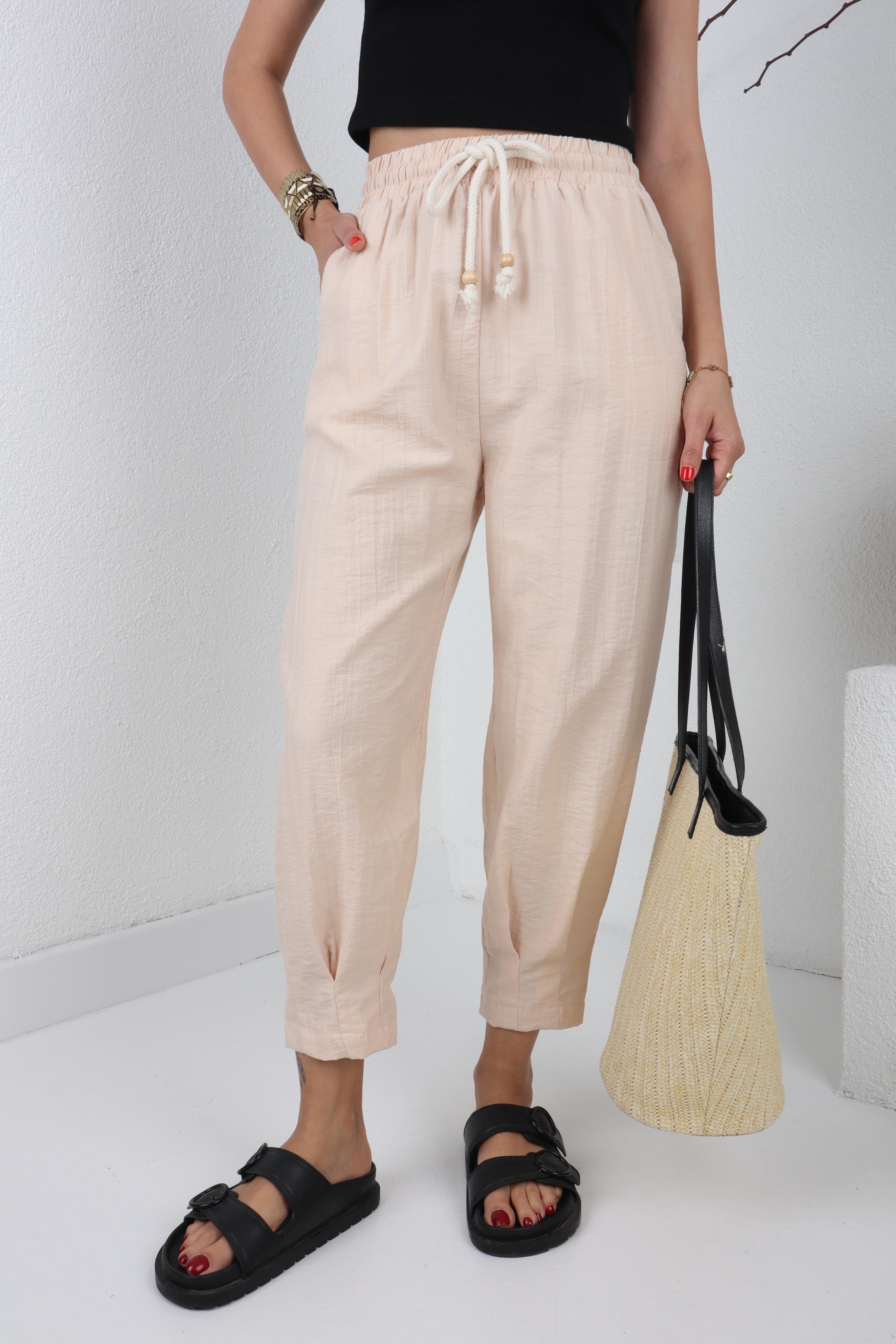 Paça Pilili Halat Kemer Taş Pantolon PANTOLON