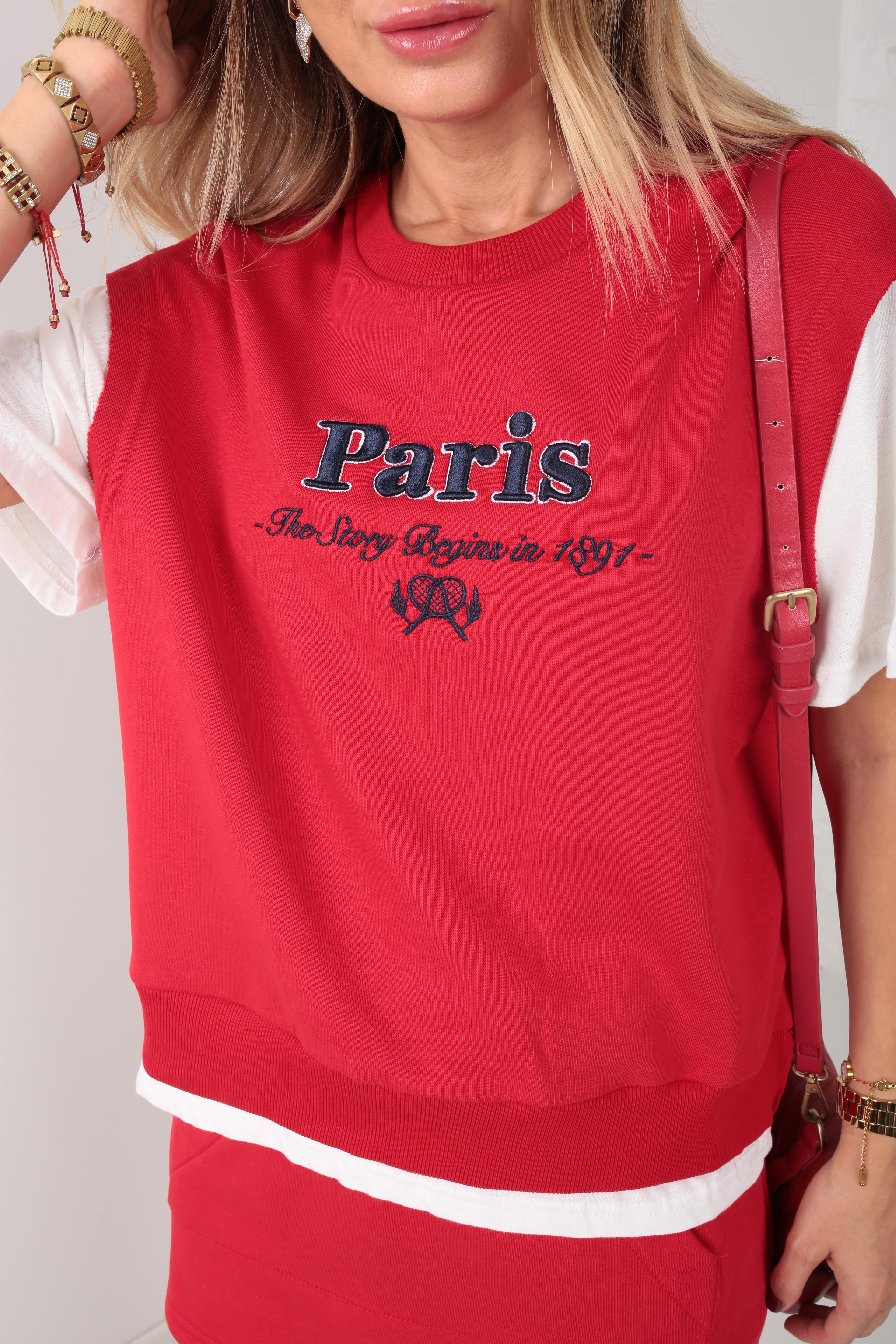 Paris Nakışlı Kırmızı  Şort Etekli Spor Takım SPOR TAKIMLAR