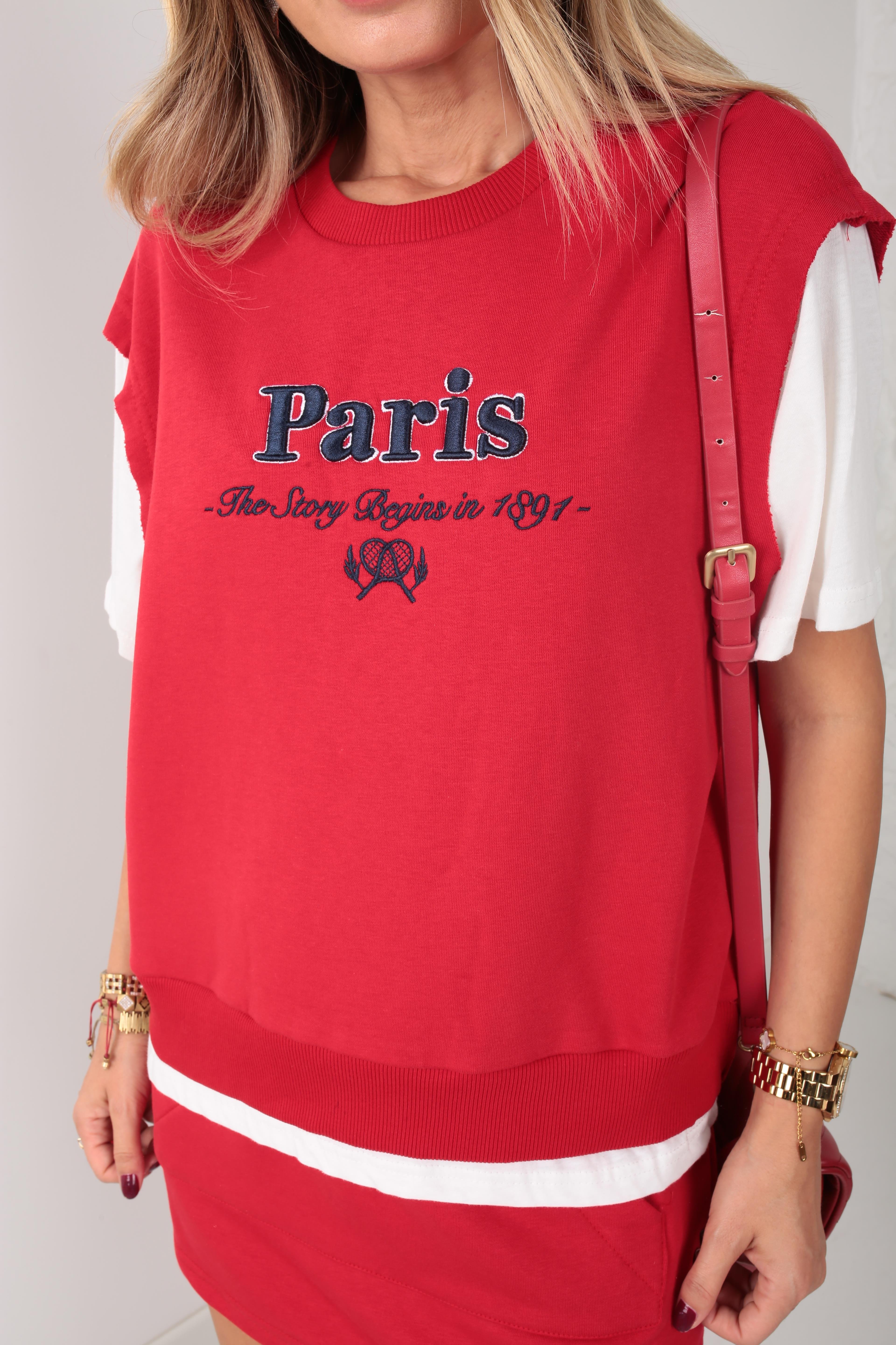 Paris Nakışlı Kırmızı  Şort Etekli Spor Takım SPOR TAKIMLAR